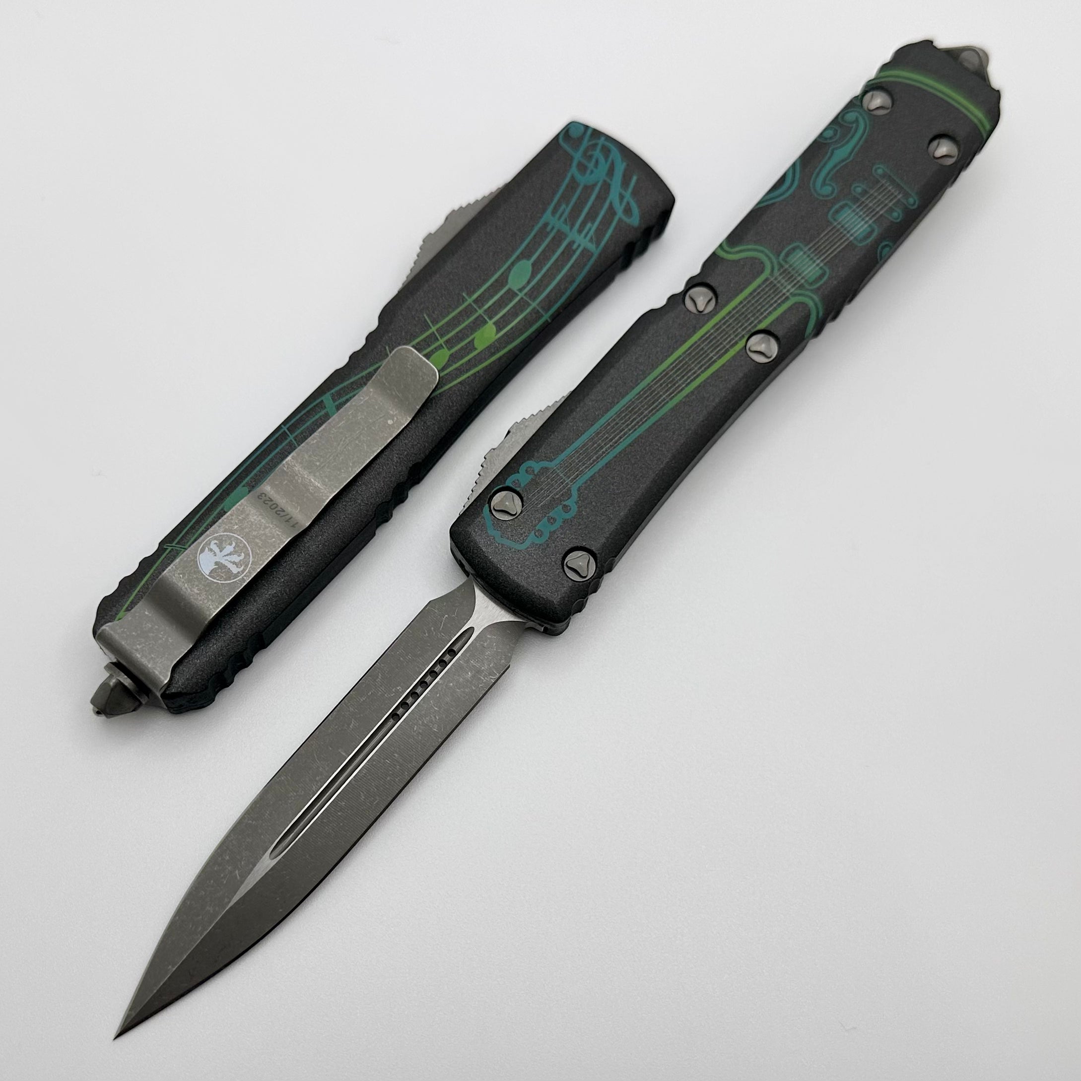 Microtech Ultratech NCKS 2023 Premium Teal & Green Double Edge Apocalyptic Knife