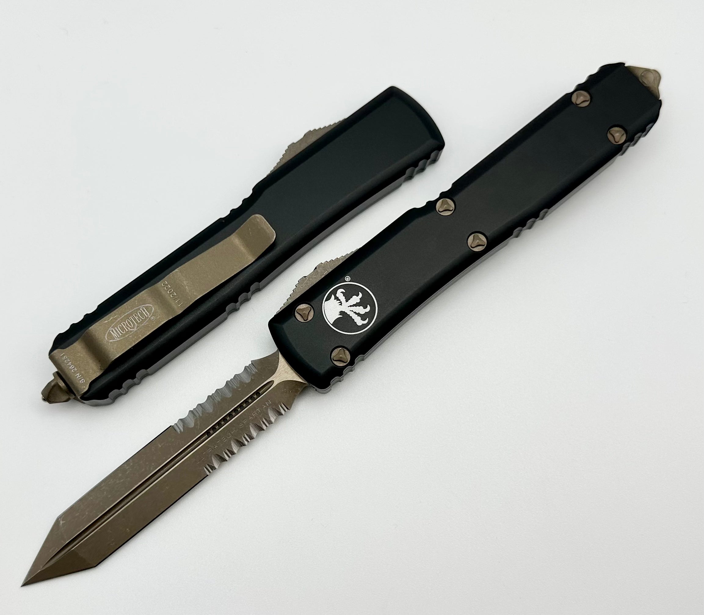 Microtech Ultratech Spartan Apocalyptic Finish OTF Knife - Premium Partial Serrated Blade