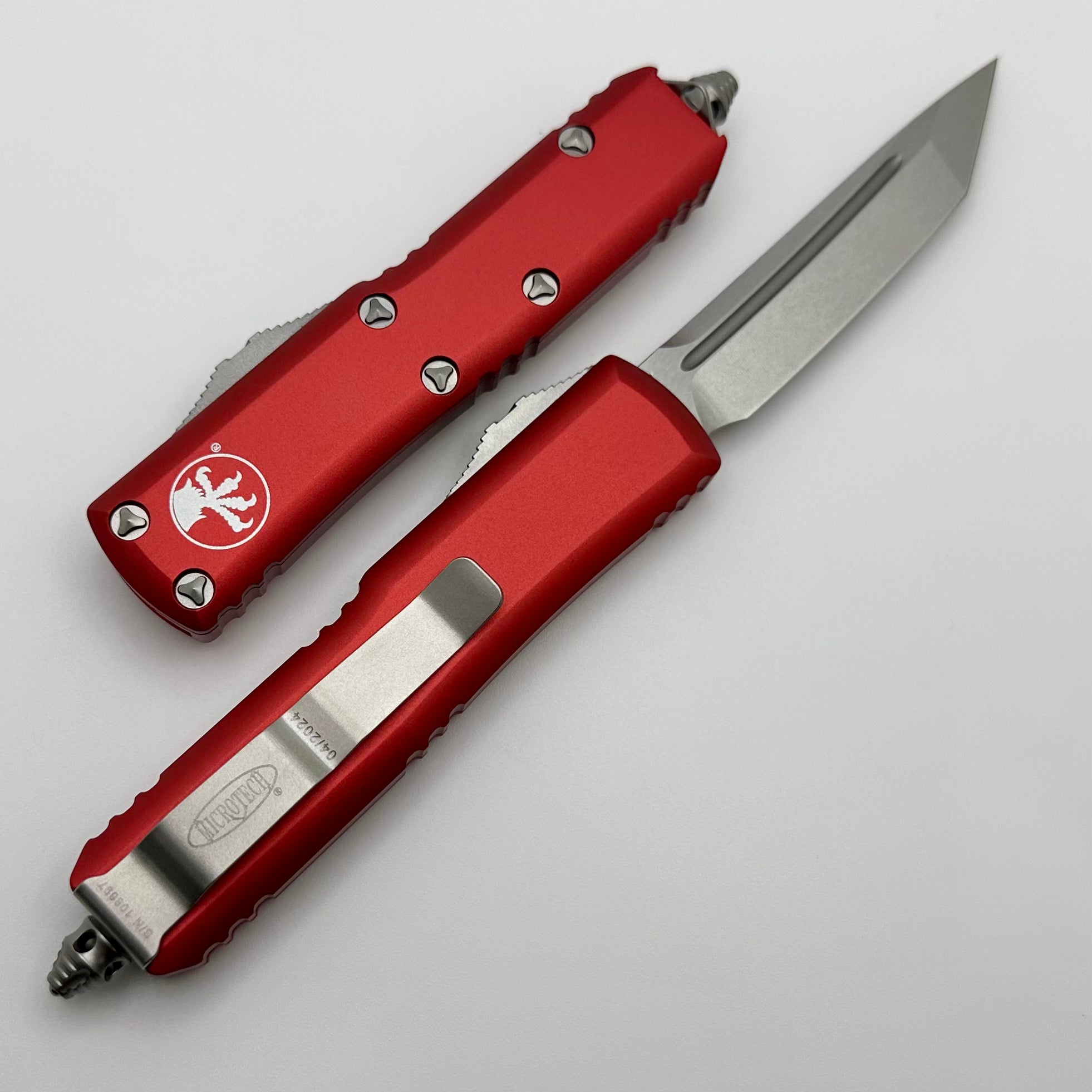 Microtech UTX-85 Tanto Stonewash EDC Knife with Red Handle