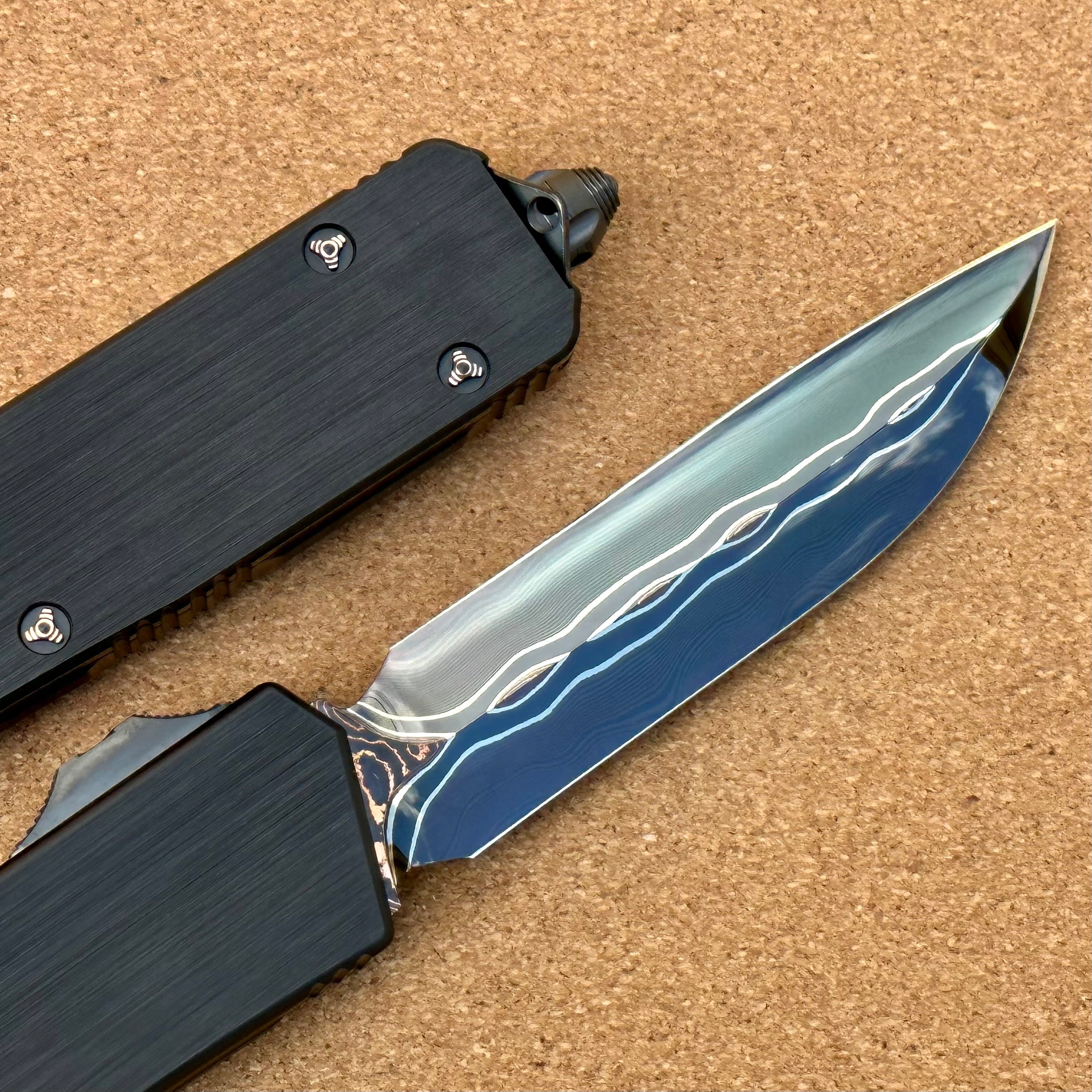 Premium Marfione Custom Scarab II Tactical OTF Knife - Ultra Damascus Blade & Hefted Black Handle