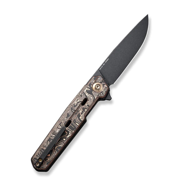 Premium WE Knife Navo Flipper - Copper Foil Carbon Fiber & Black Stonewash CPM-20CV