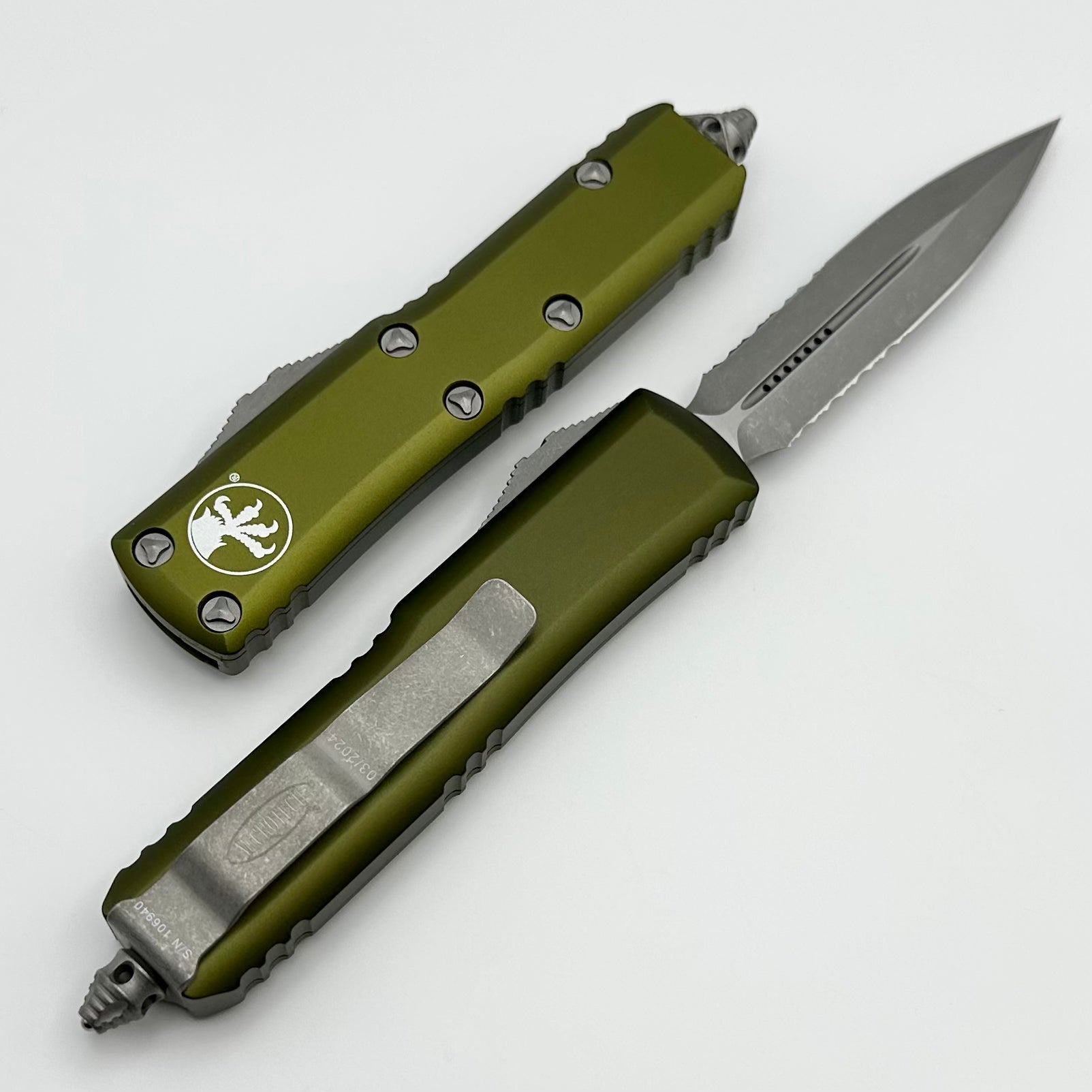 Microtech UTX-85 Premium EDC Knife - Apocalyptic Double Edge with Partial Serration & OD Green Finish