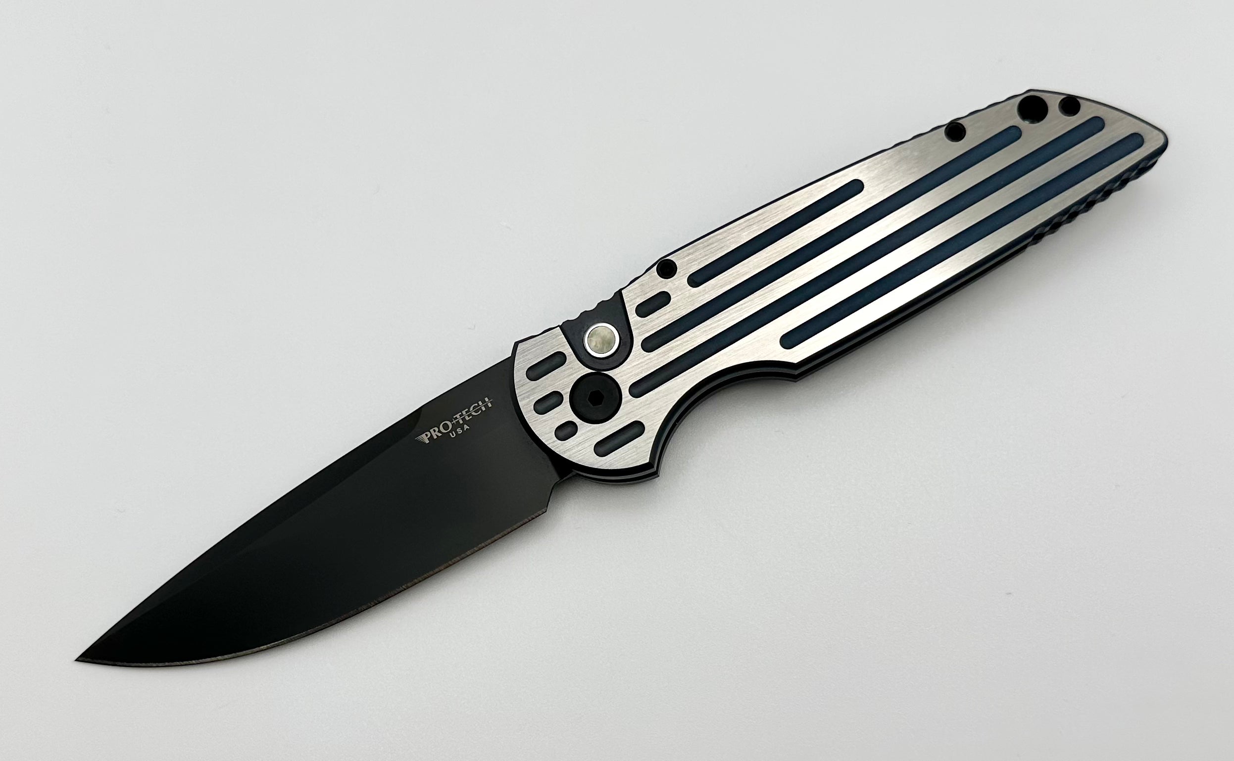 Ultimate Pro-Tech TR-3 Custom Titanium Knife - Two Tone Matte Gray/Blue w/ DLC Blade