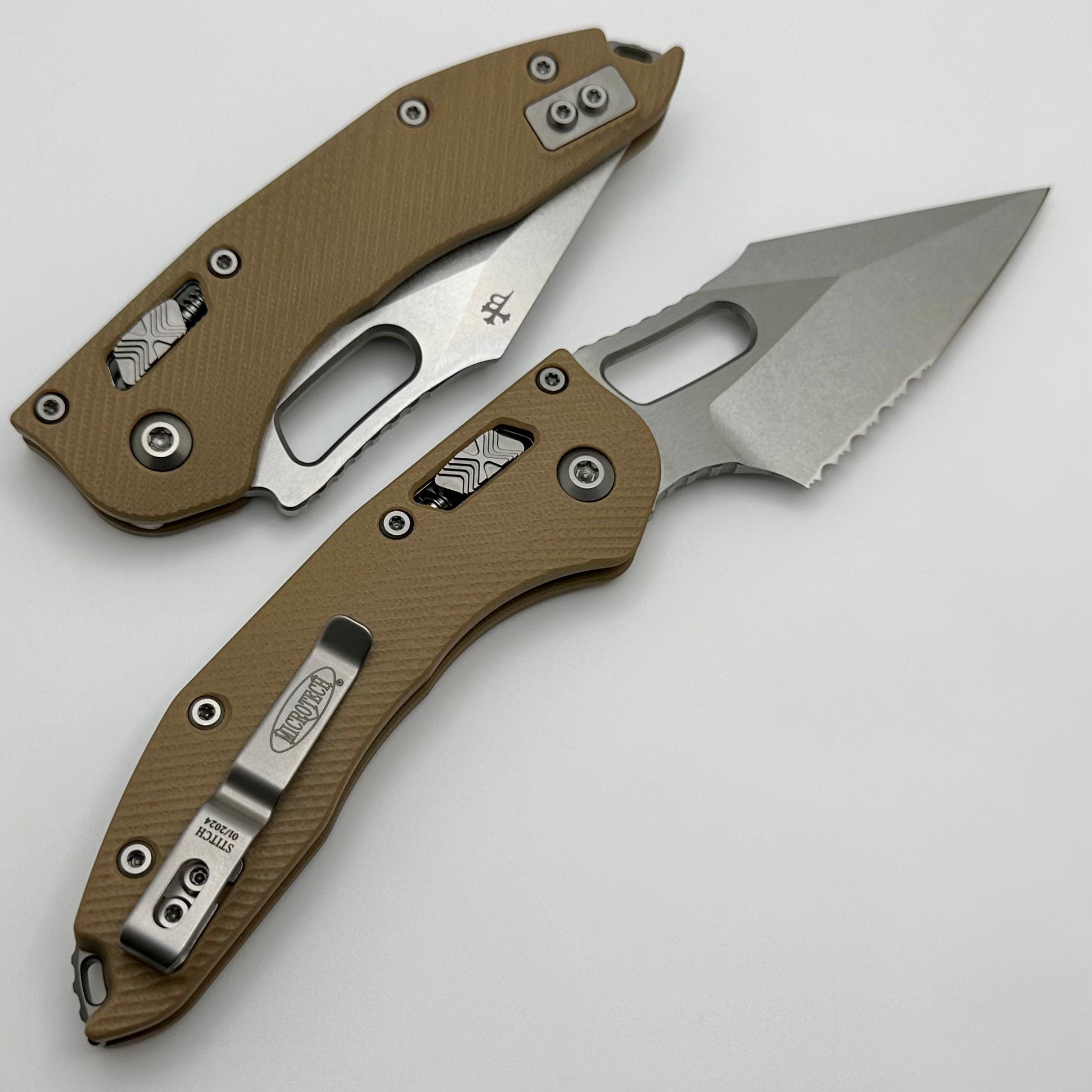 Premium Microtech Stitch RAM LOK Knife - Tan G-10 & Serrated M390MK Blade
