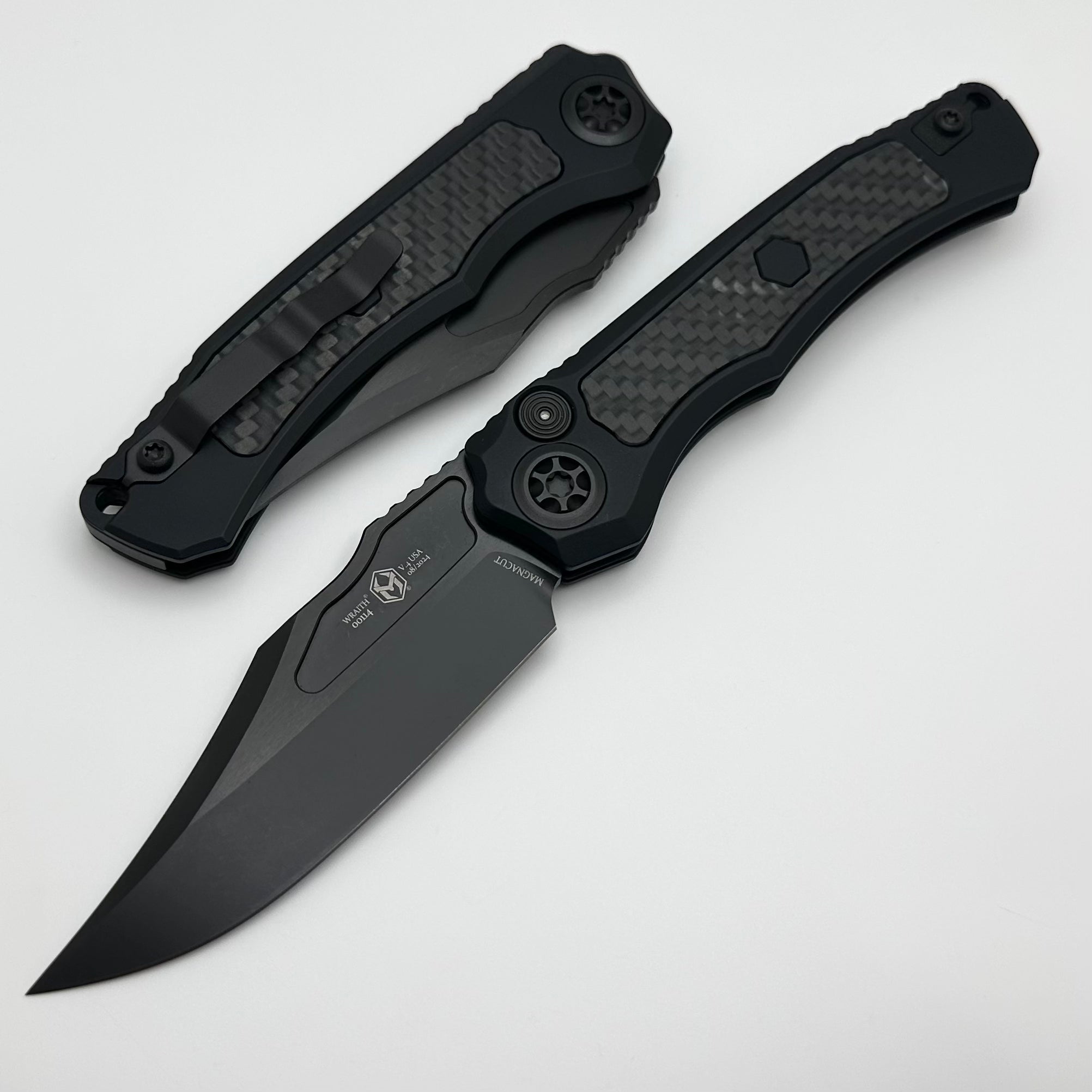 Heretic Knives Premium Wraith Auto V4 - Ultimate Tactical Knife with GITD Carbon Fiber & DLC MagnaCut Blade