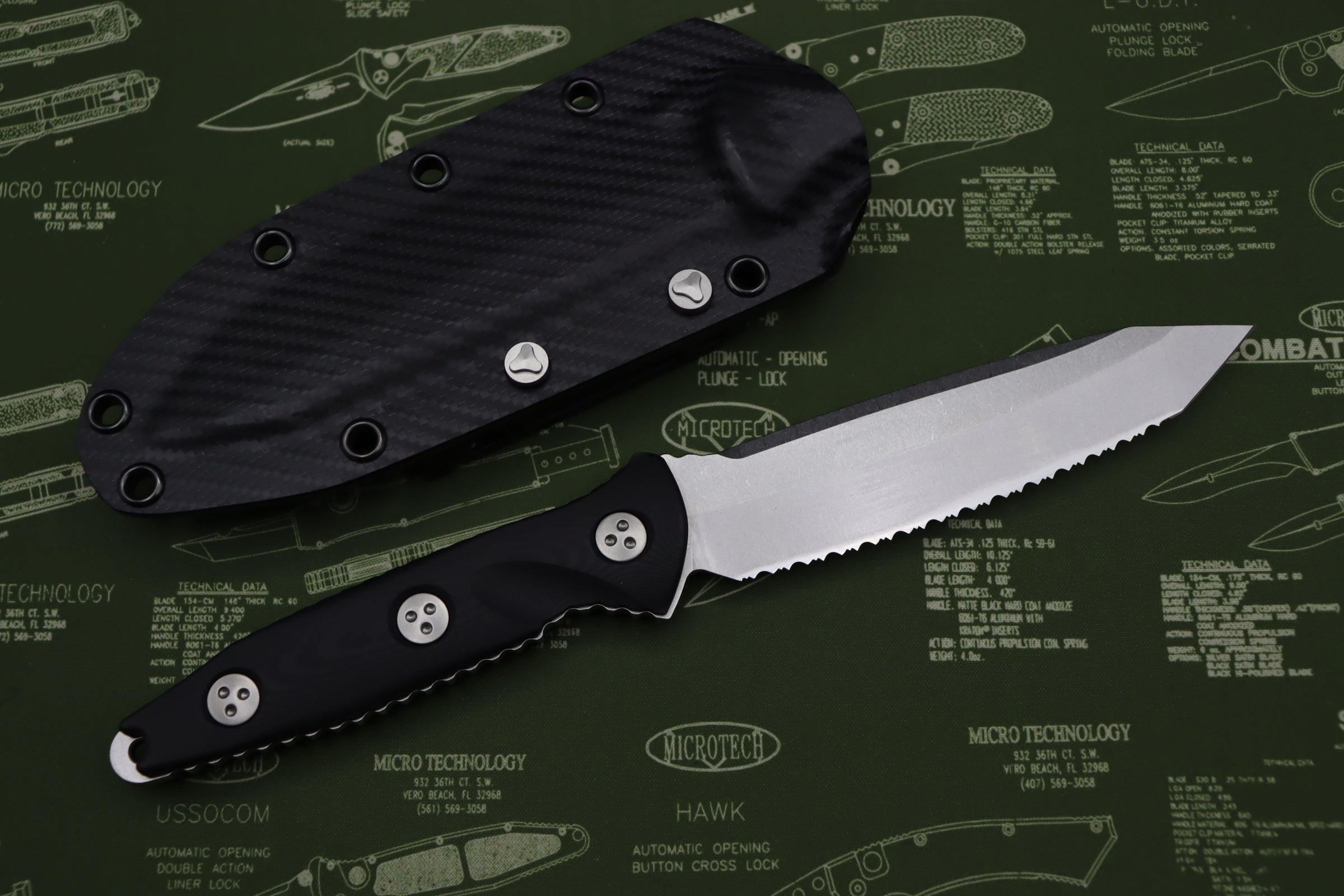 Microtech Socom Alpha Tanto Stonewash Tactical Knife - Fully Serrated M390 Blade