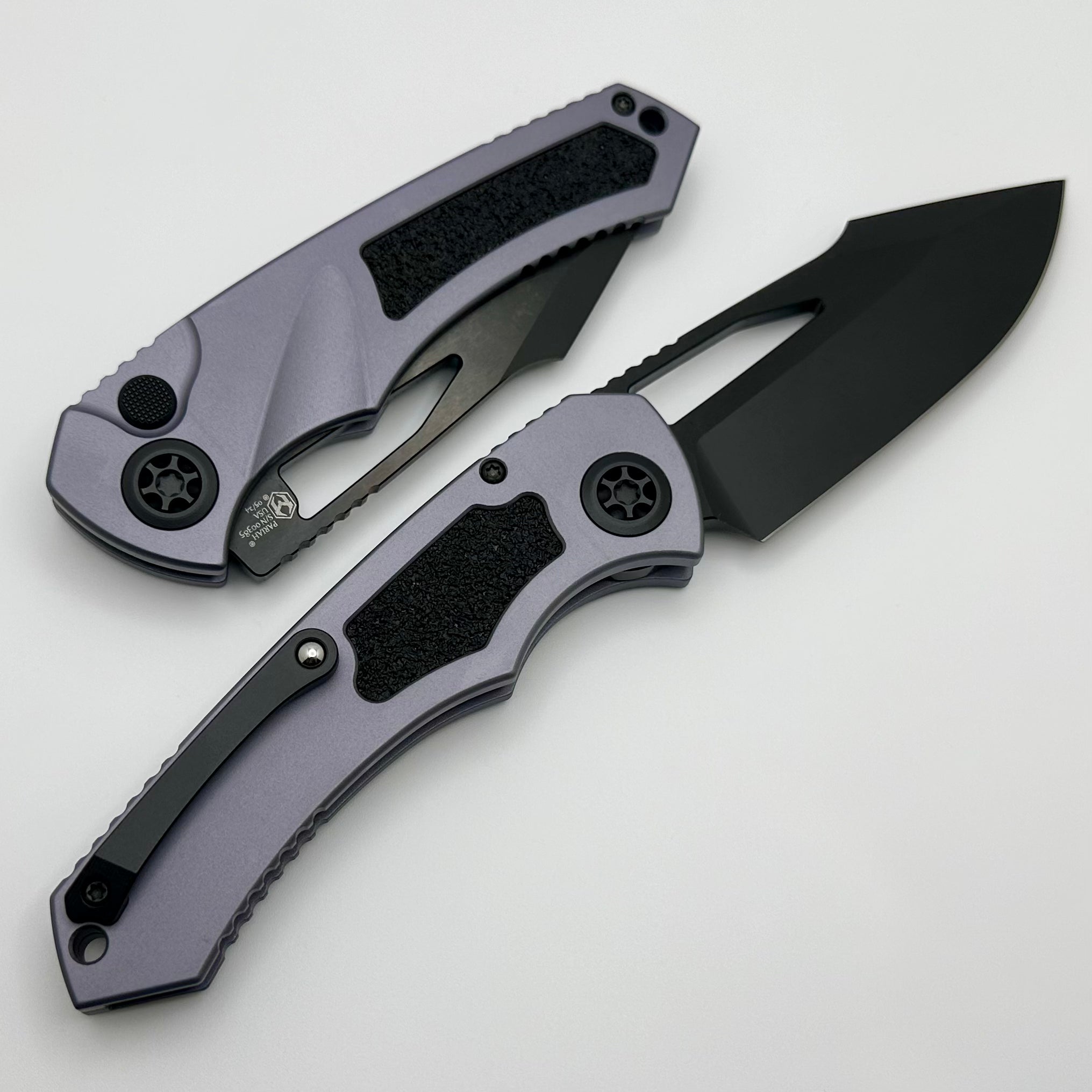 Heretic Knives Pariah M/A Premium Button Lock Knife - Gray Aluminum Handles with DLC MagnaCut Blade