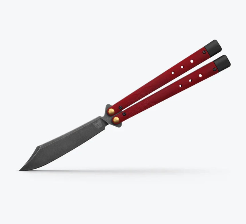 Benchmade Necron Ruby Red G-10 & DLC Battlewash S30V Butterfly Knife - Ultimate Flipping Performance