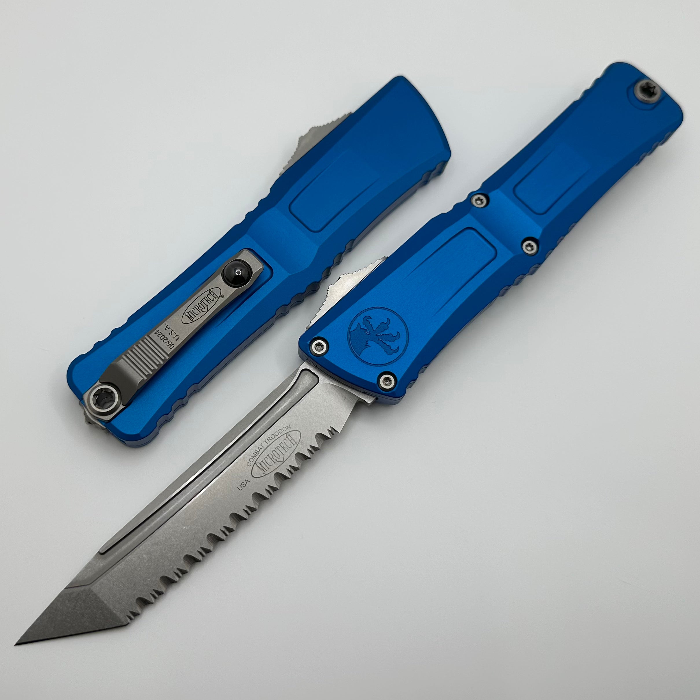 Premium Microtech Combat Troodon Gen III Tactical Knife - Blue Aluminum Handle