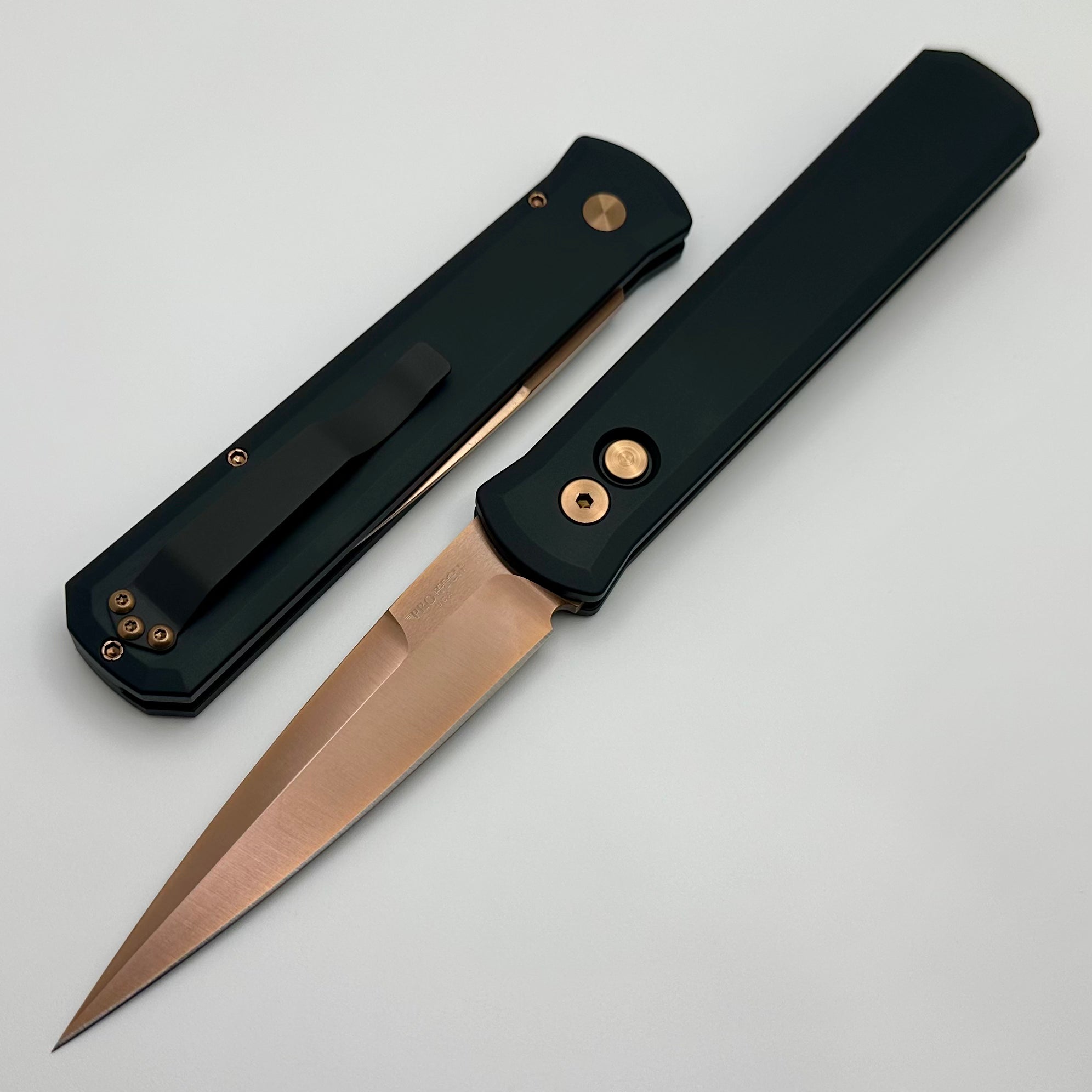 Premium Pro-Tech Godfather Automatic Knife - Rose Gold 154-CM Blade & Black Handle