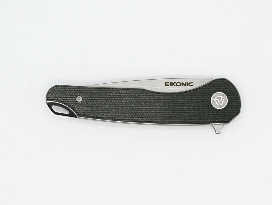Eikonic Dromas Premium Folding Knife - Olive Canvas Micarta & D2 Steel