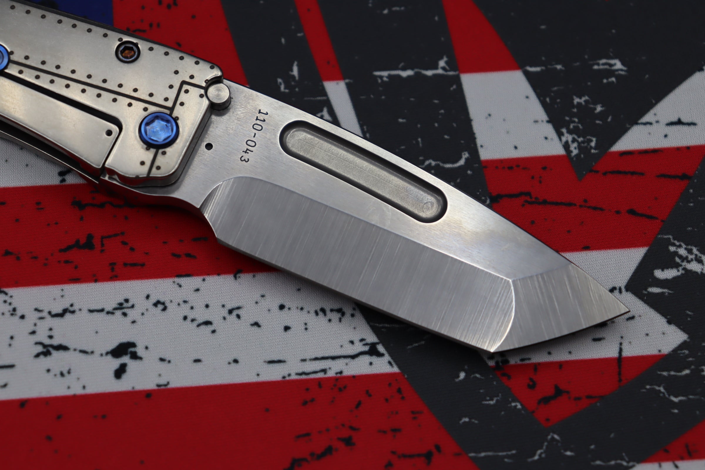 Medford Midi Marauder S35 Tanto Folding Knife with Tumbled Stars & Bars Handle and Blue Hardware - Premium EDC Companion