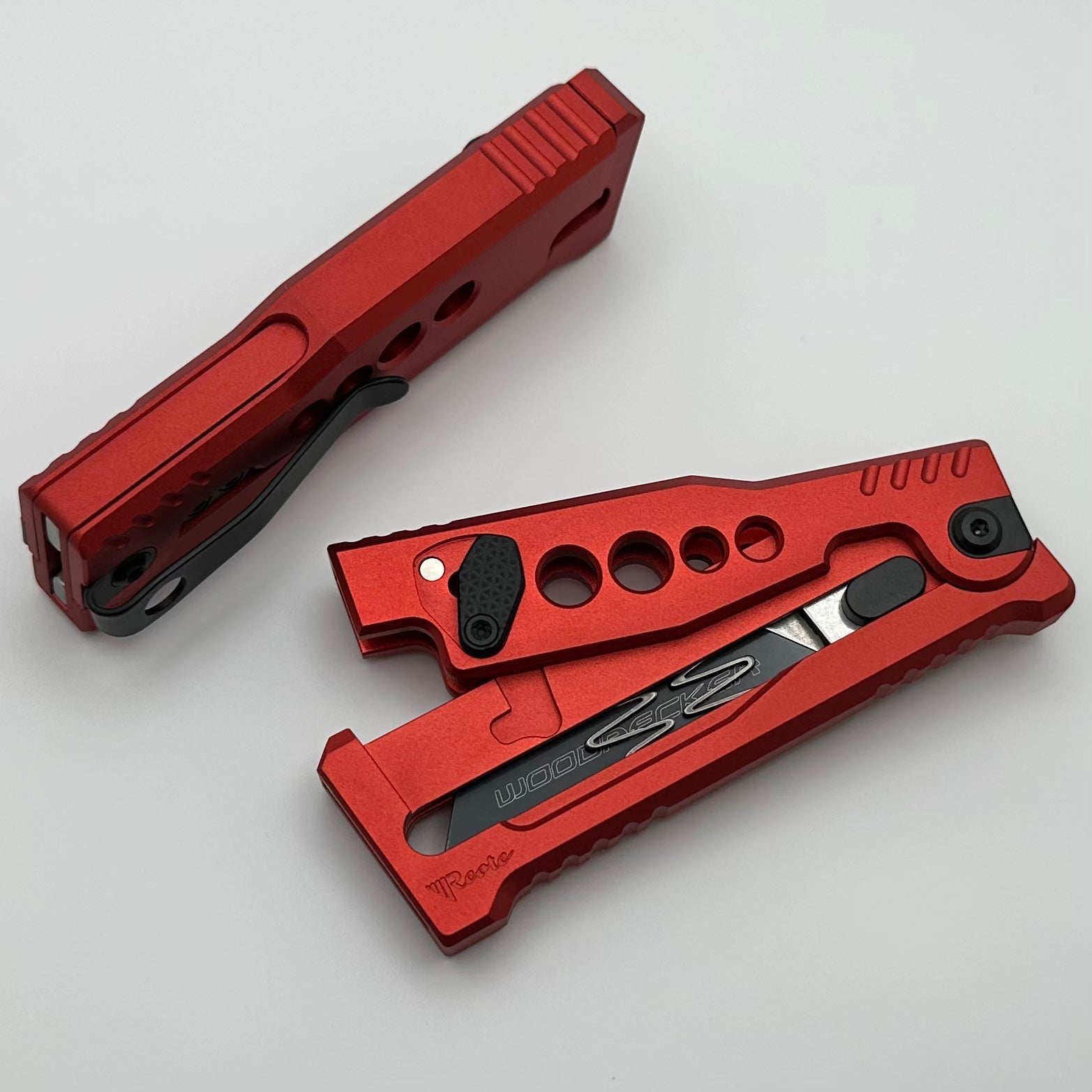 Reate EXO-U Premium Utility Knife with Speedhole Red Aluminum Handle