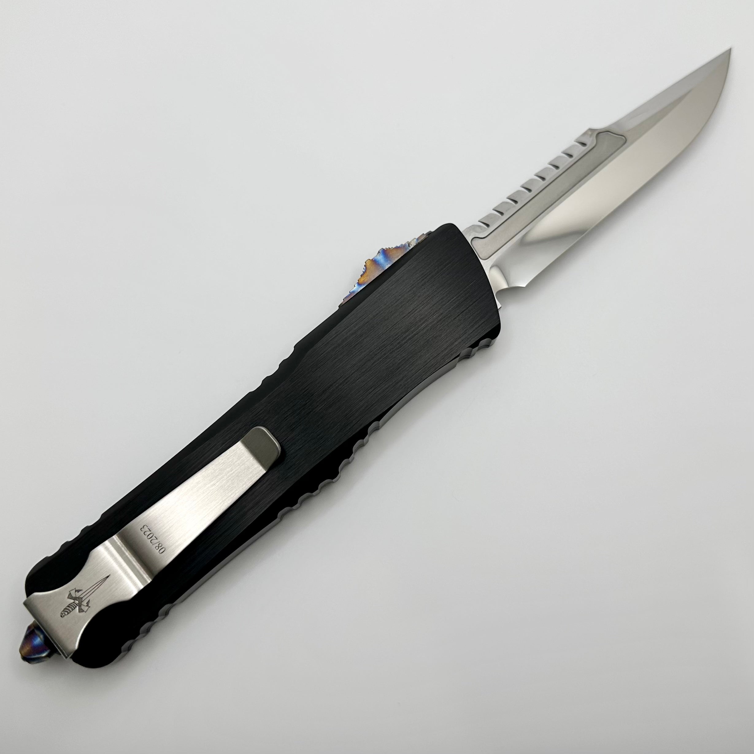 Marfione Custom Knives Combat Troodon Interceptor - Premium Mirror Polish with Hefted Black Handle & Flamed Hardware