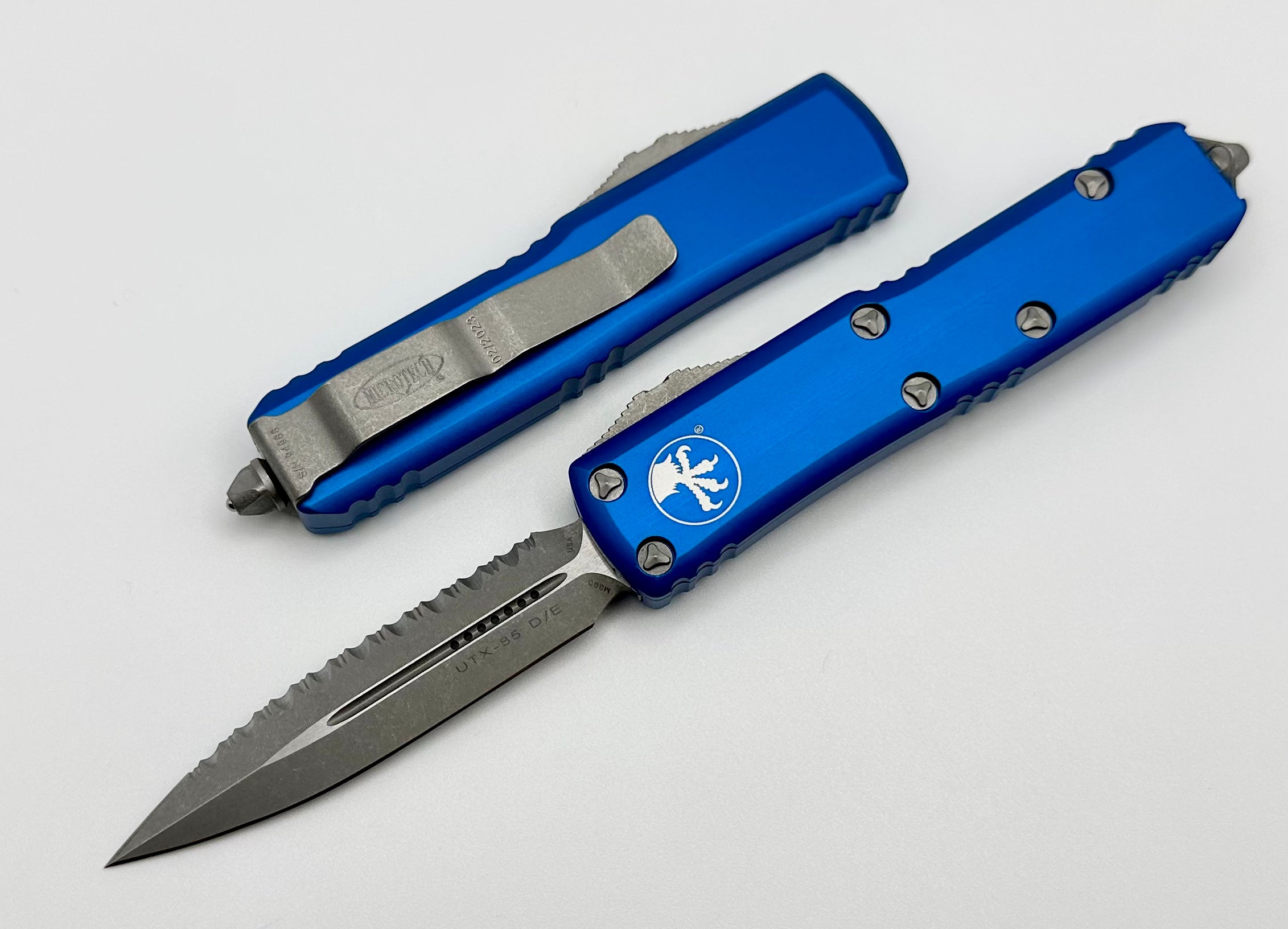 Microtech UTX-85 Apocalyptic Double Edge Tactical Knife - Premium Blue Serrated