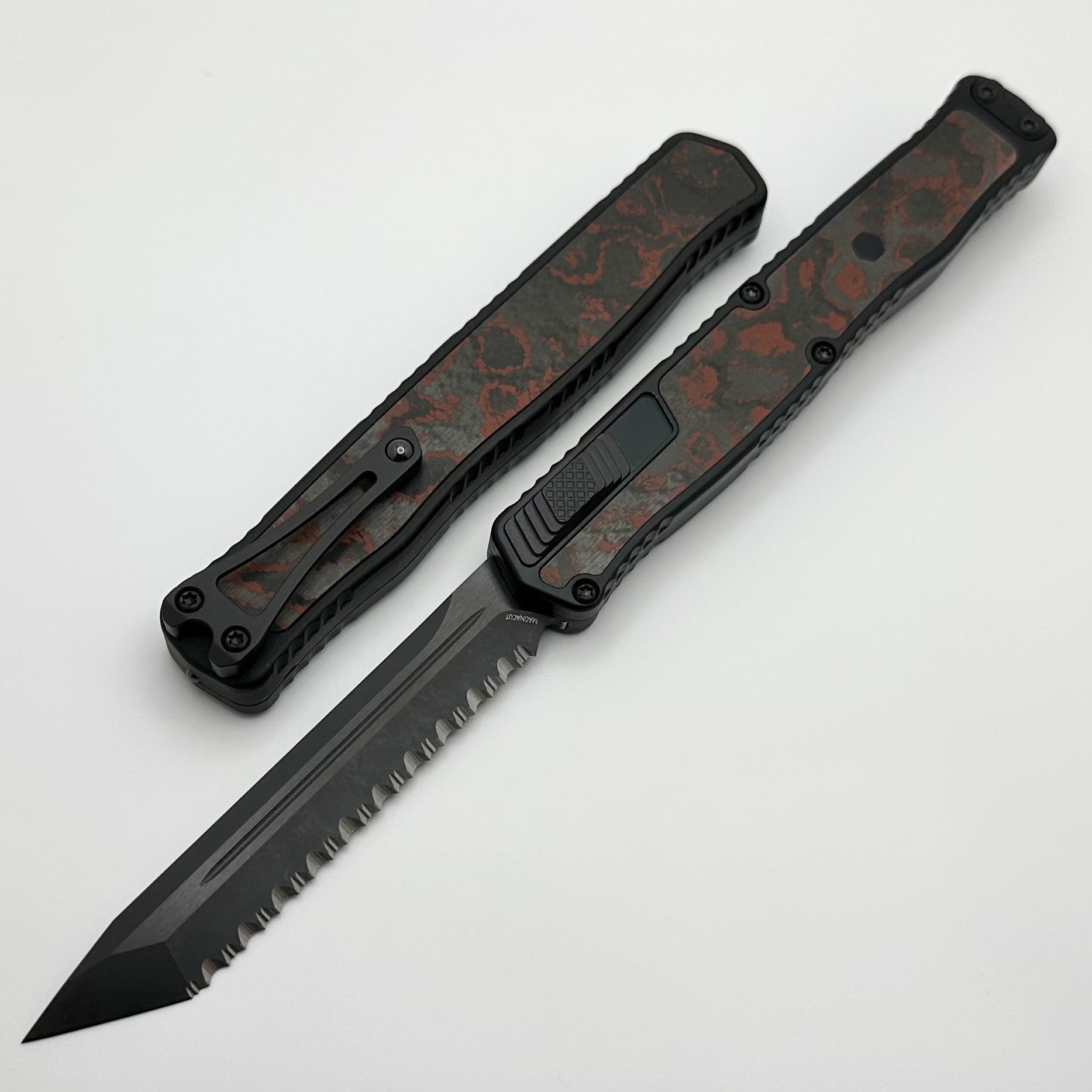 Heretic Knives Cleric II 2 - Premium Blood Red Camo Carbon Inlays & DLC Tanto Blade in Magnacut