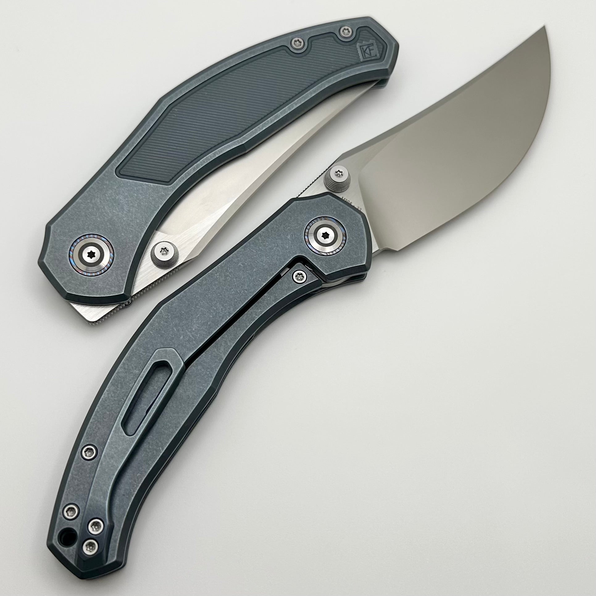 Premium CKF Blava Blue Milled Titanium Folding Knife with M398 Blade