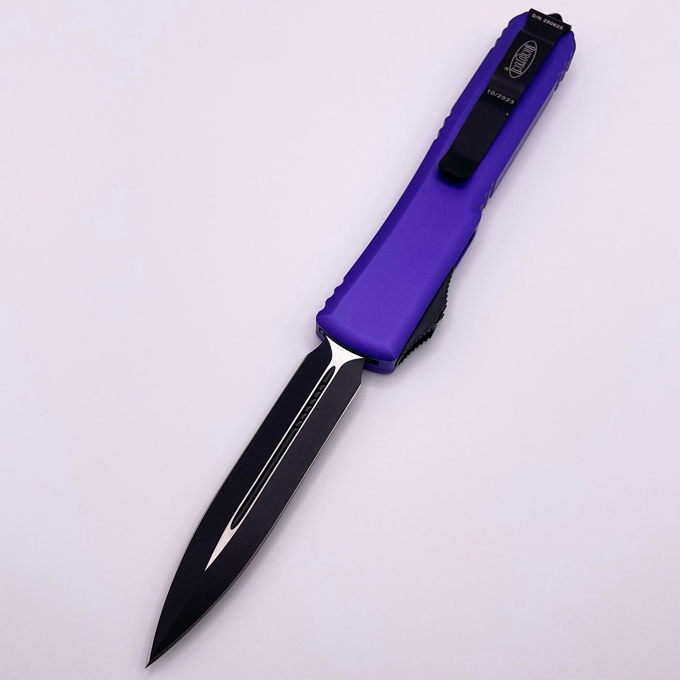 Premium Microtech Ultratech Black Double Edge & Purple OTF Knife - Pre-Owned