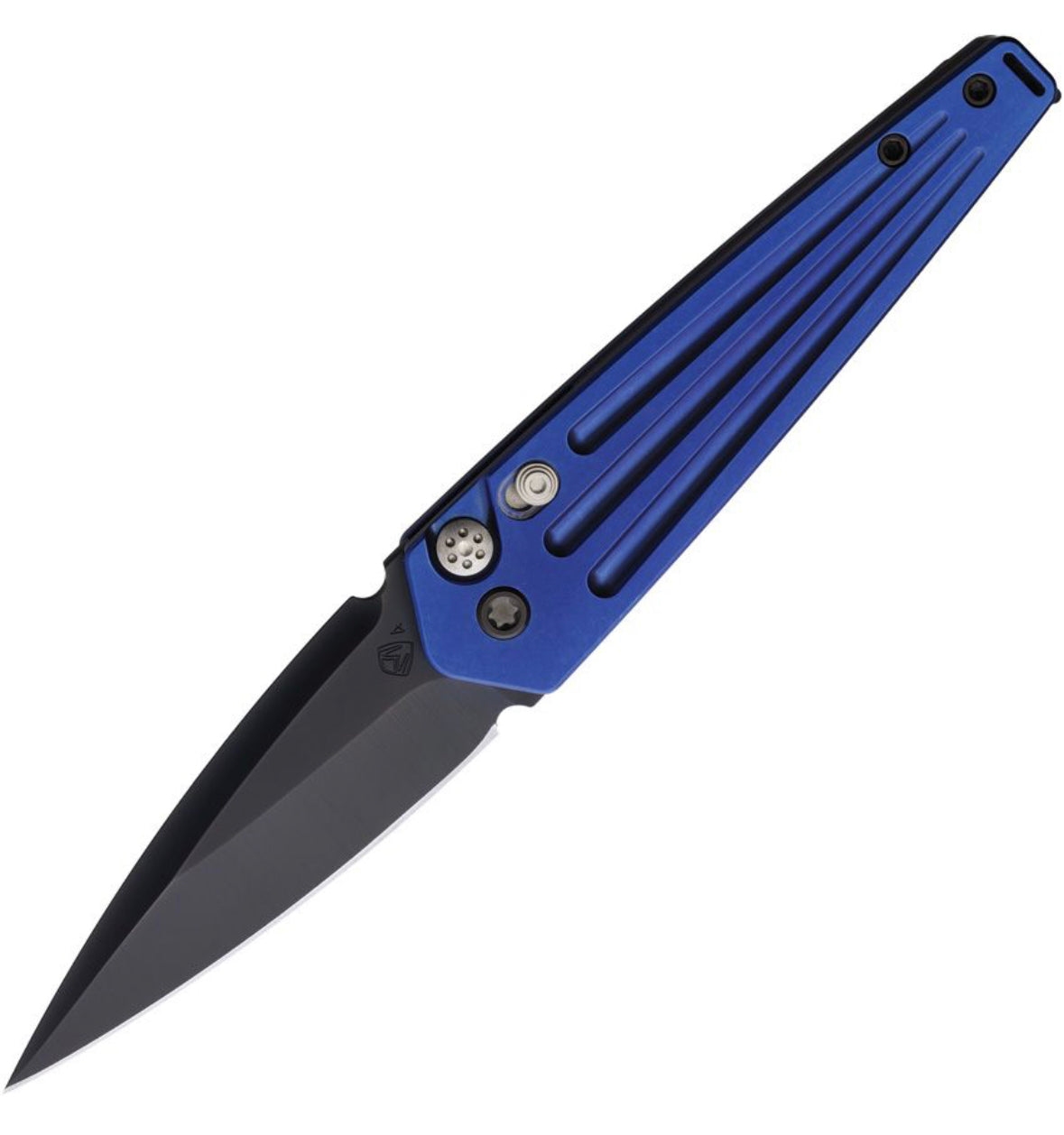 Premium Medford Nosferatu Auto Knife - Blue Tumbled Handles, DLC Hardware & S45VN Blade