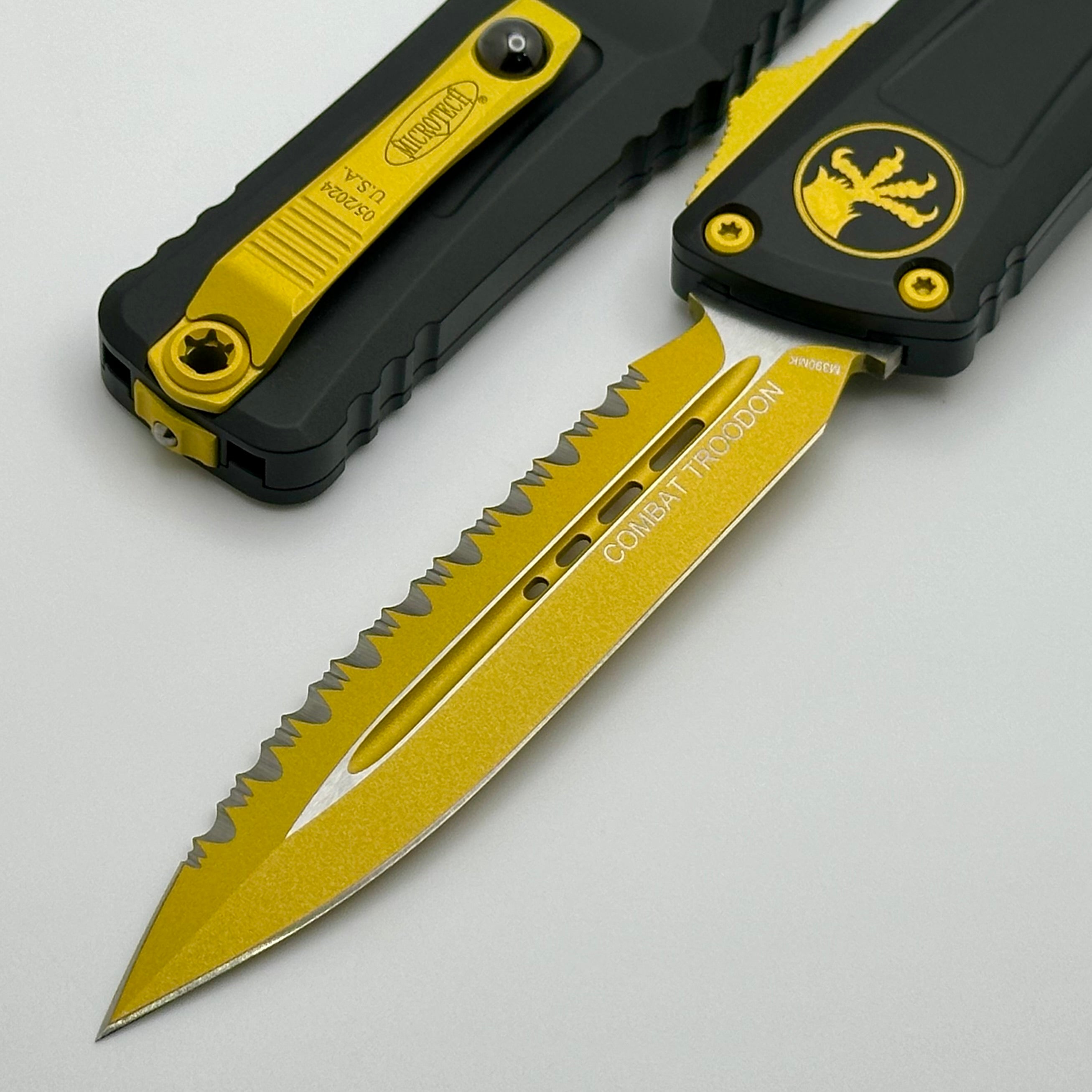 Microtech Ultimate Combat Troodon Gen III Tactical Knife - Black D/E F/S with Yellow Accents