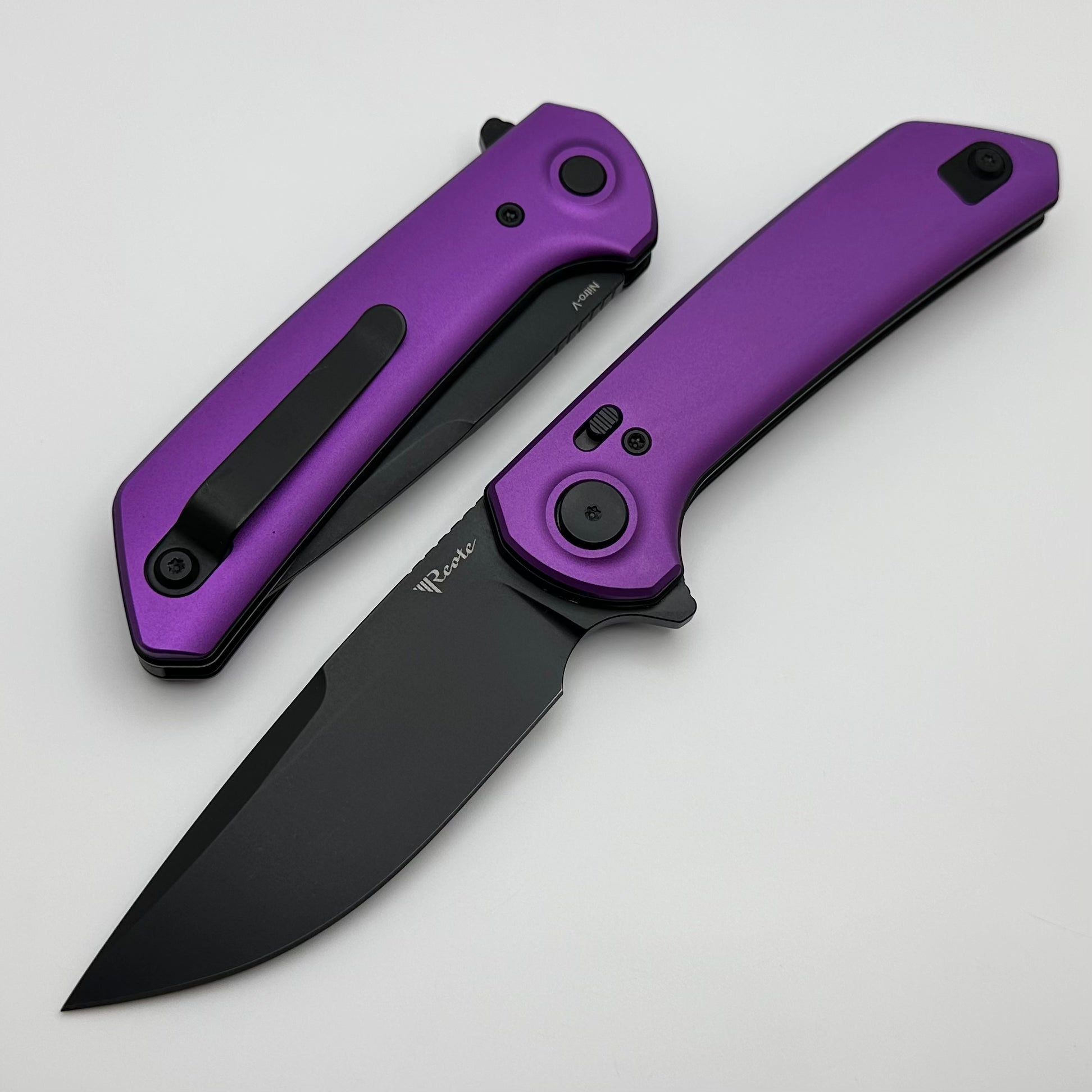 Reate Knives PL-XF Premium Folding Knife - Purple Aluminum & PVD Nitro-V