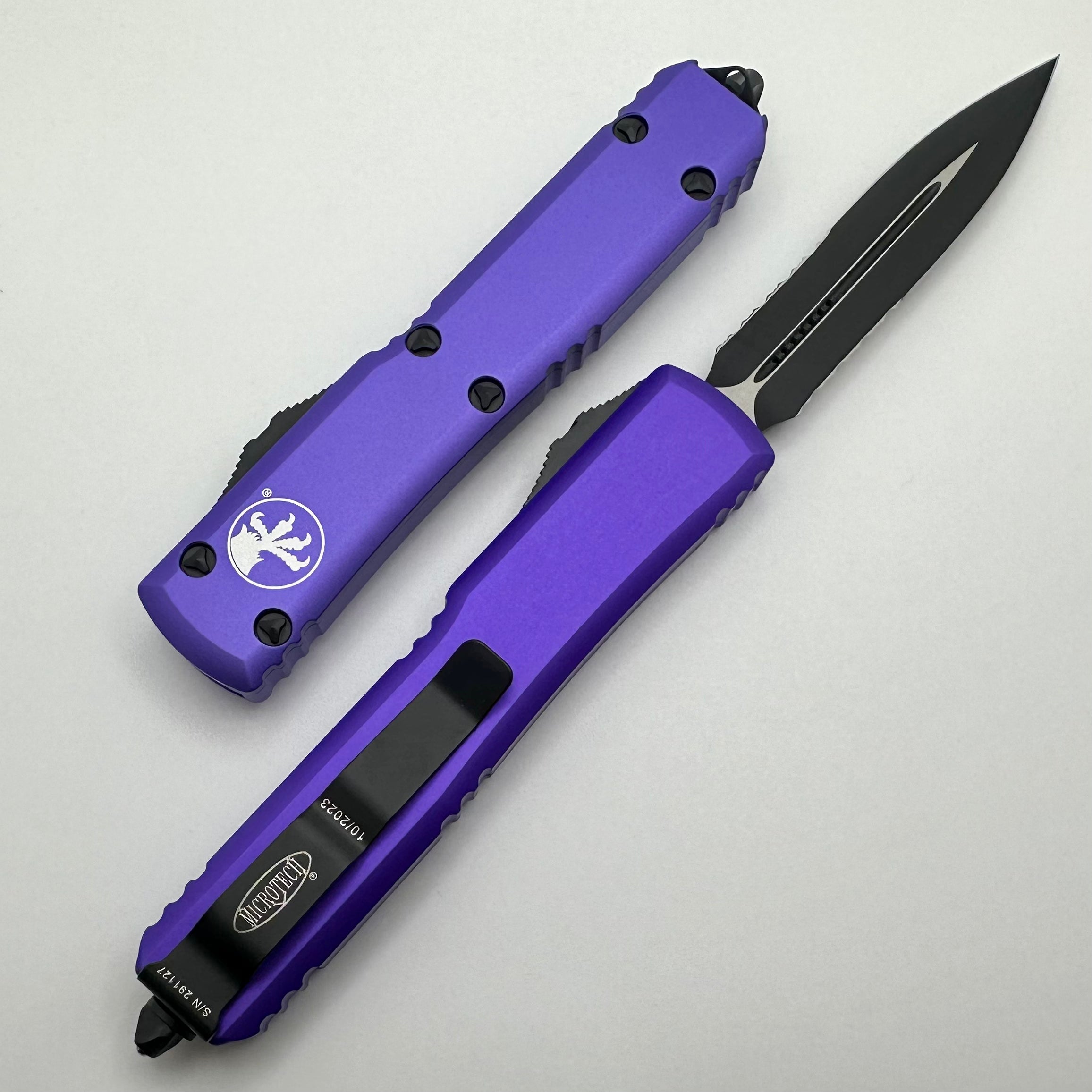 Microtech Ultratech Premium Black & Purple Double Edge Knife