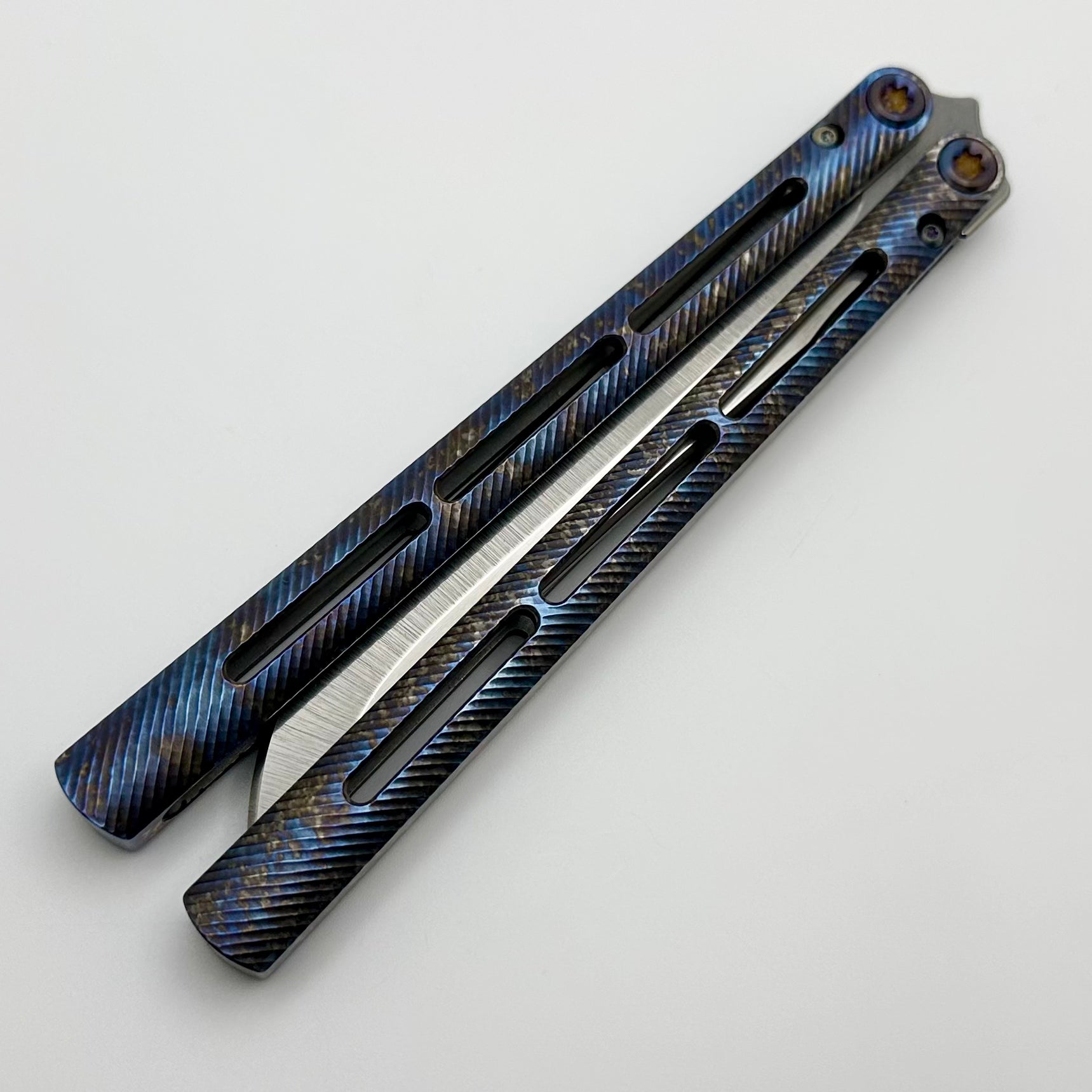 Medford Viceroy Ultimate Butterfly Knife | Flamed Titanium Handles & Tumbled S45VN Blade