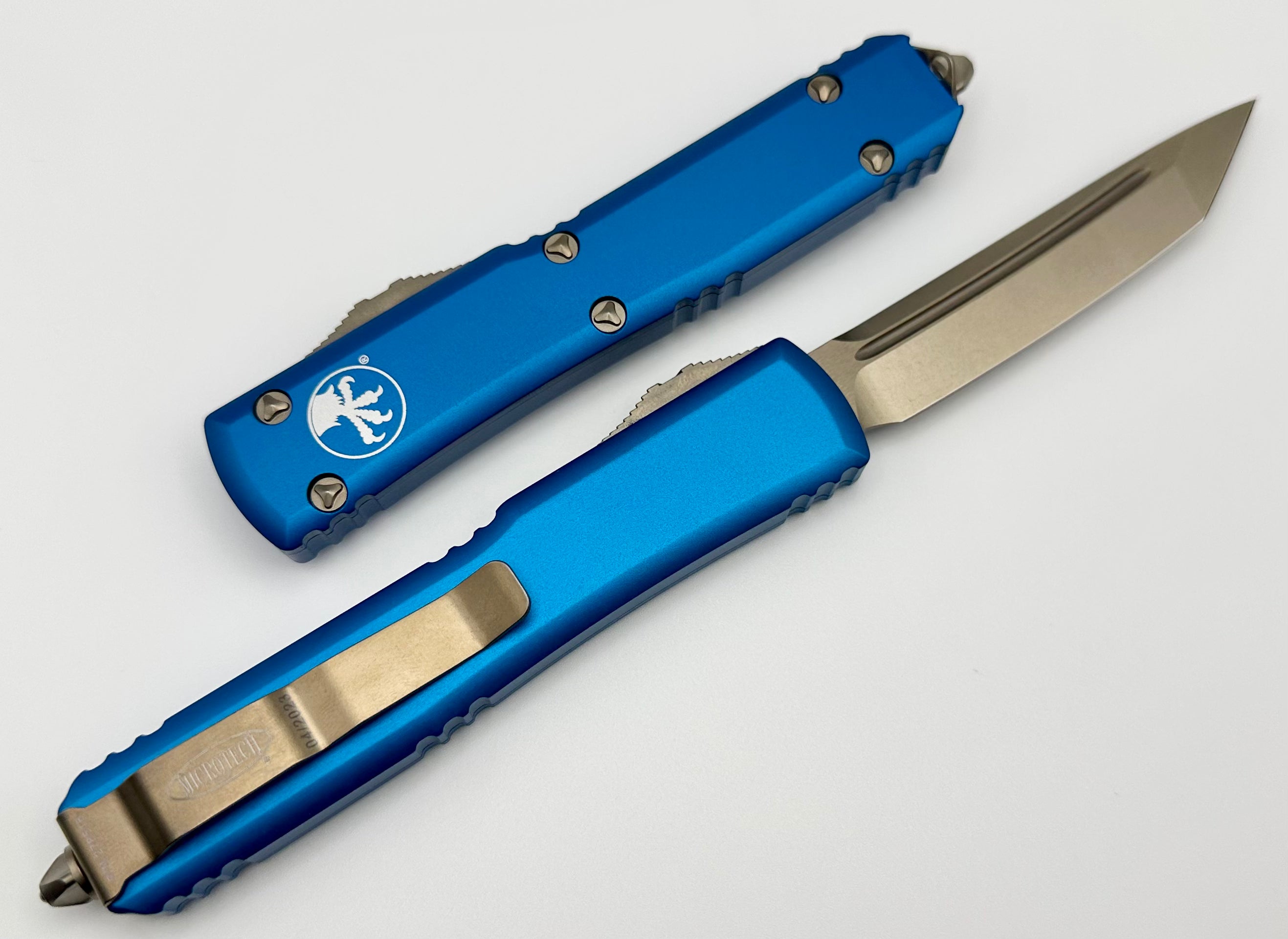 Premium Microtech Ultratech Tanto Bronze OTF Knife - Ultimate Blue Edition