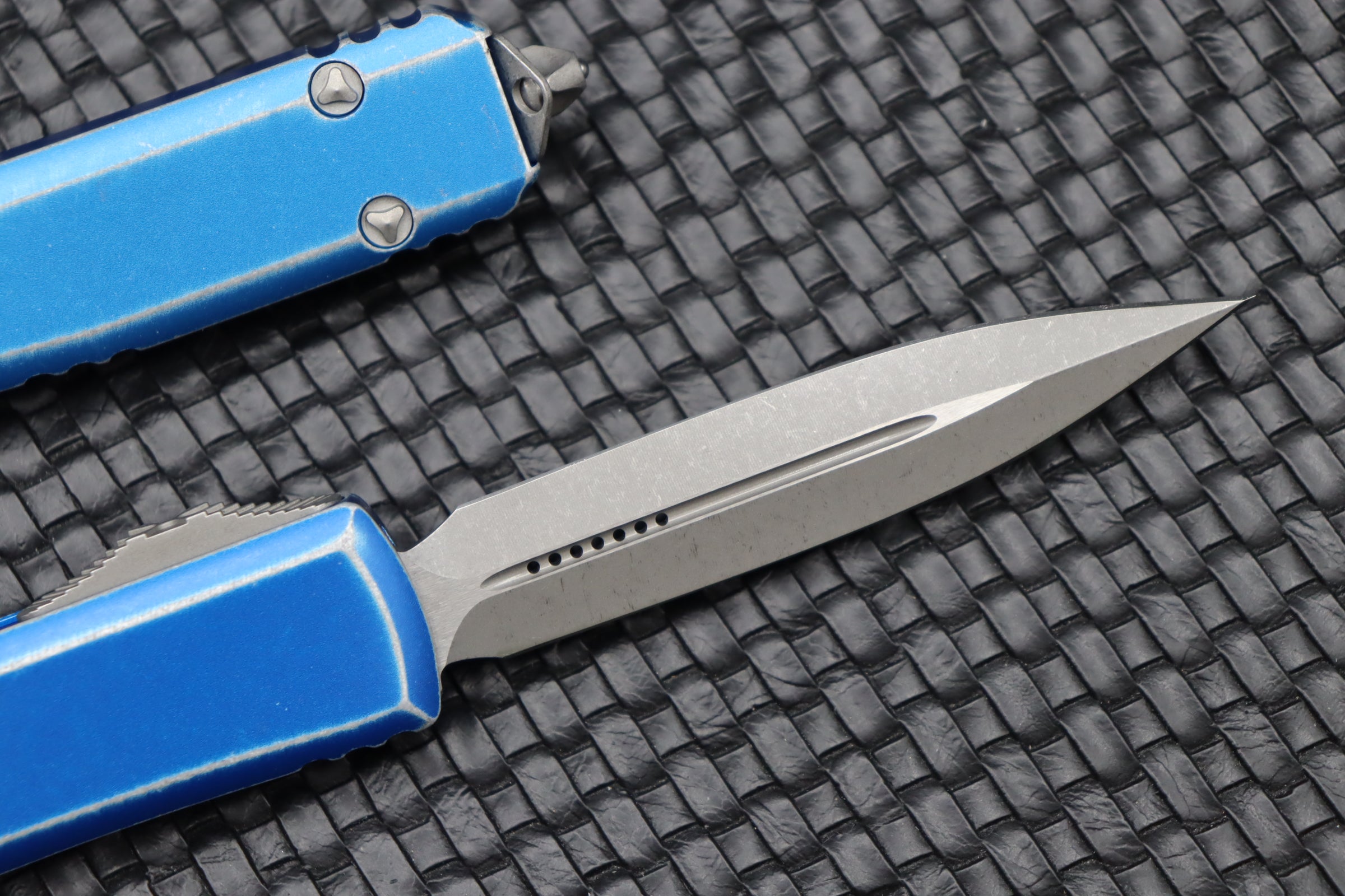 Microtech Ultratech Ultimate Double Edge Tactical Knife - Distressed Blue