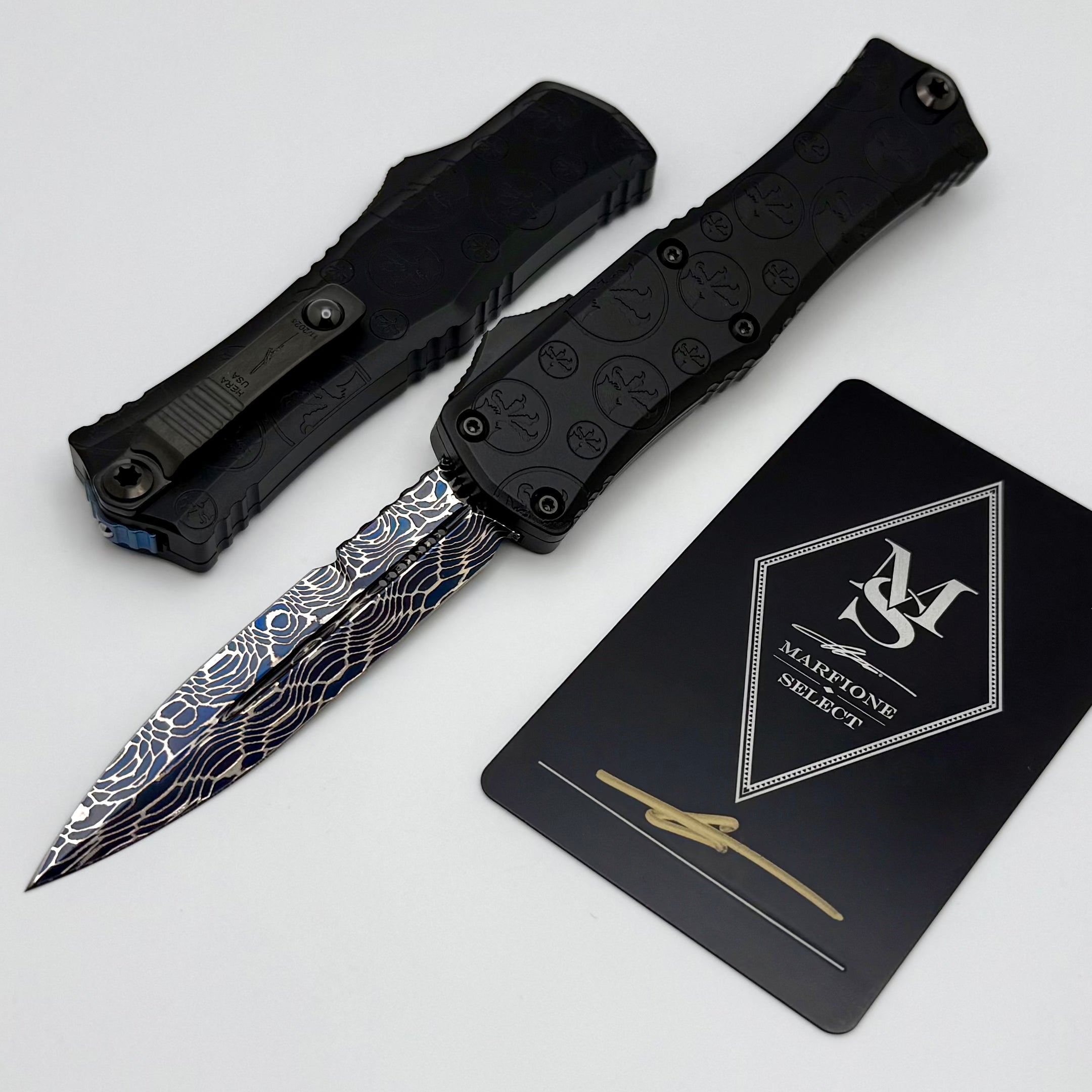 Microtech Marfione Select Hera II Mini: Premium Damascus Bayonet with Black Claw Burst Handle - Signature Series 1701M-16MS2