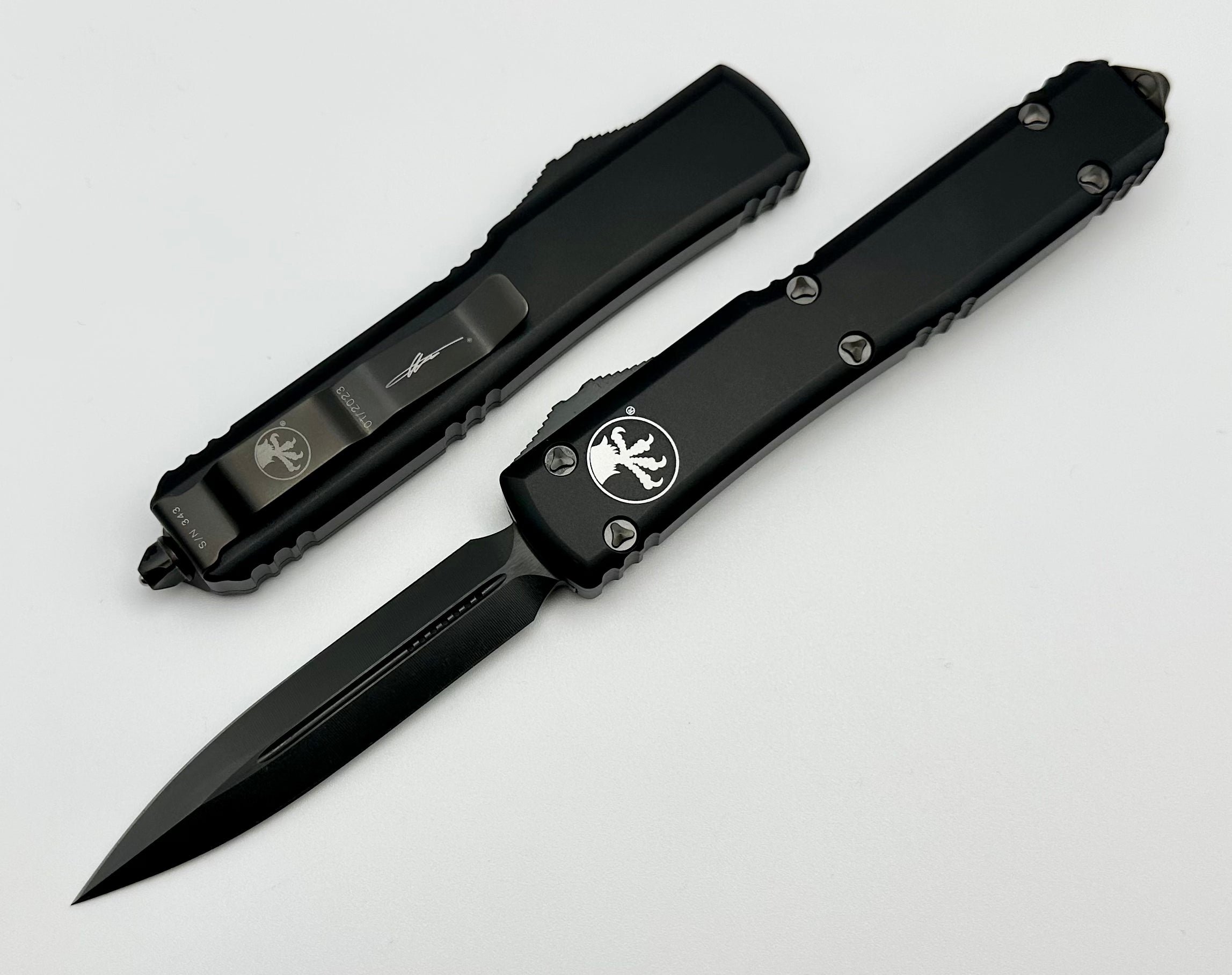 Microtech Ultratech Premium Tactical OTF Knife - Double Edge DLC Black Signature Series