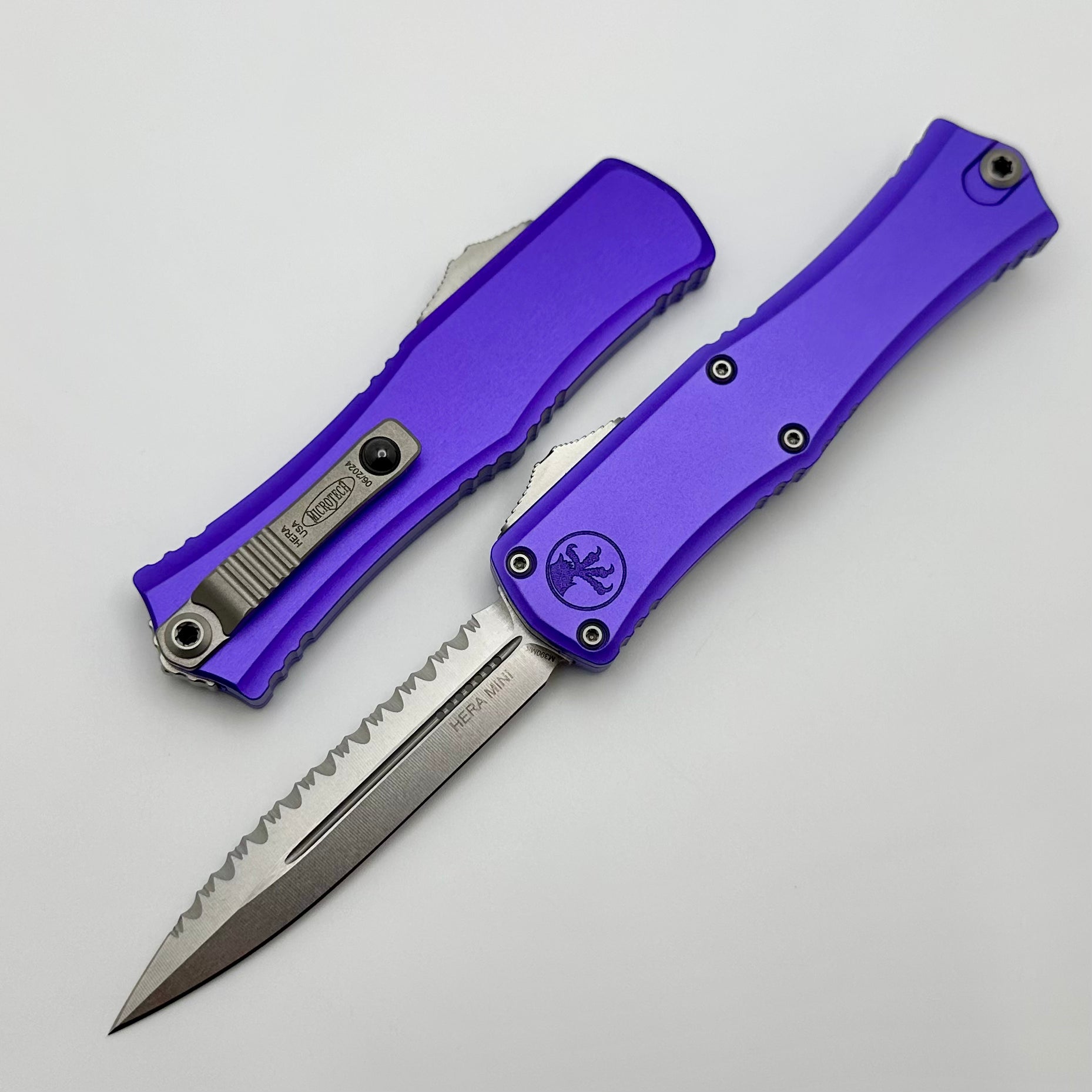 Microtech Mini Hera Premium OTF Knife - Purple Handle, M390MK Blade