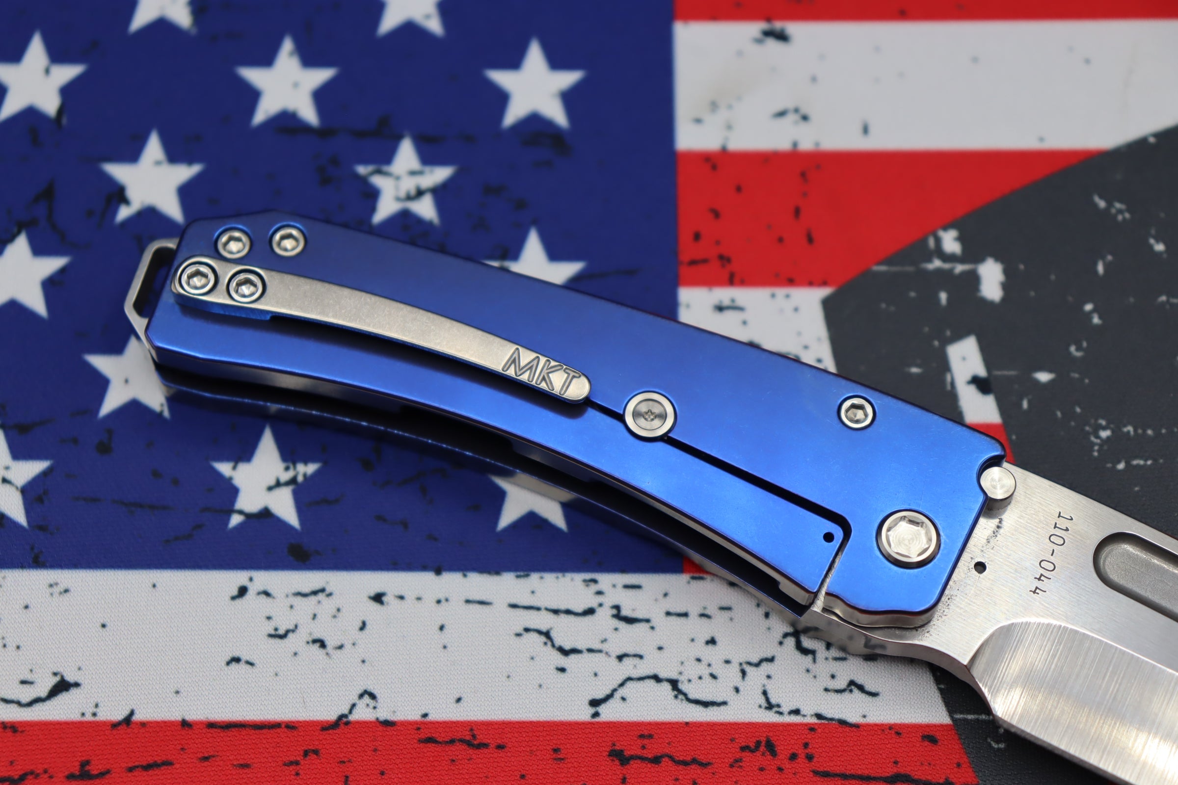 Premium Medford Midi Marauder: S35VN Tanto Blade with Blue Titanium Handles & Brushed Silver Accents