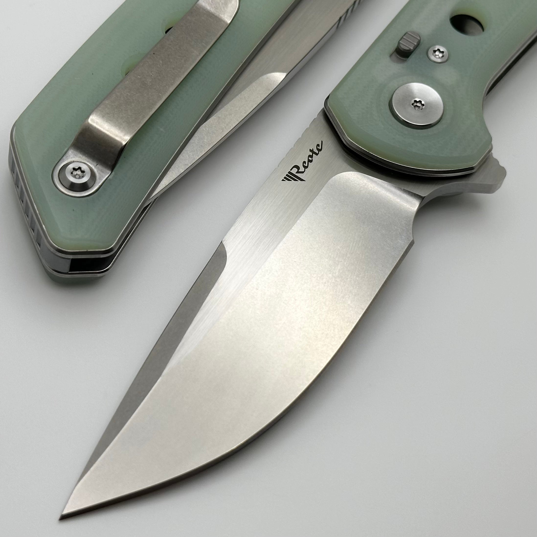 Reate Knives PL-XF Premium Folding Knife - Jade G-10 Handles & Stonewash Nitro-V Blade