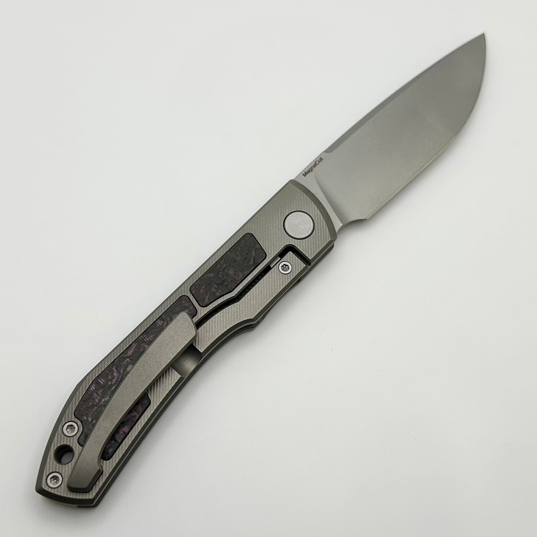 Premium Uldanov Sierra Titanium Folding Knife with Purple Haze Carbon Fiber & MagnaCut Blade