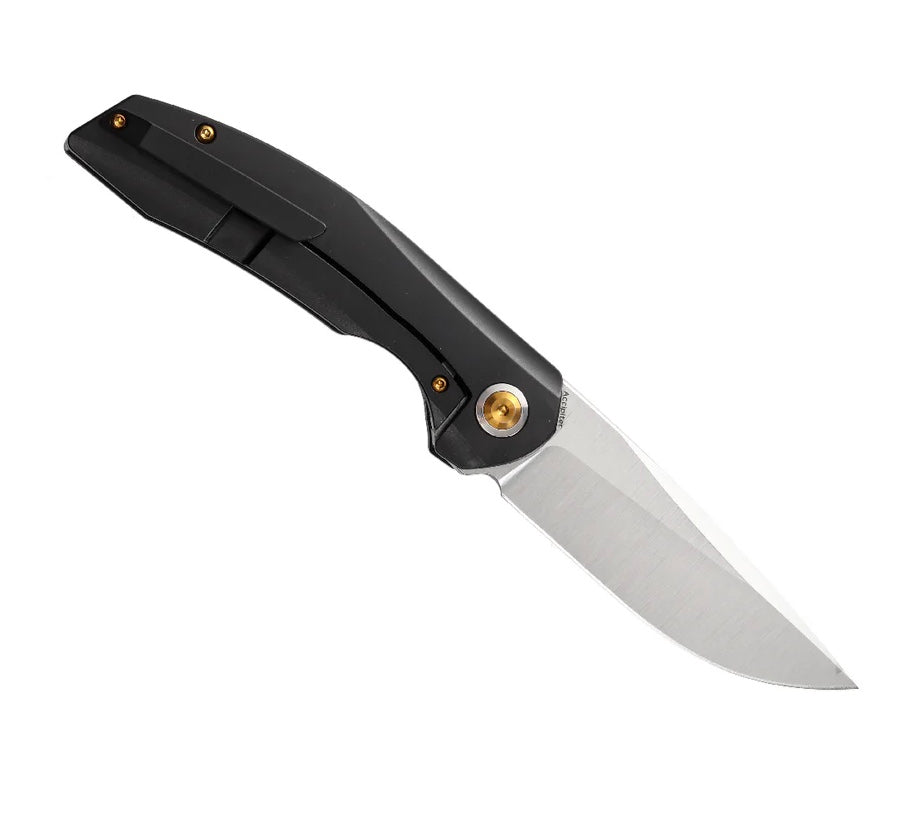 Kansept Accipiter Ultimate Front Flipper Knife - Black Titanium & Copper Inlay, CPM-S35VN Blade