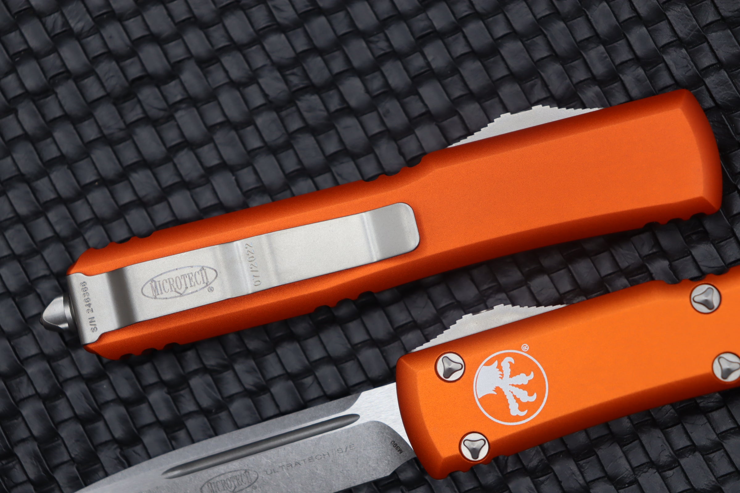 Premium Microtech Ultratech Orange Tactical Knife with Single Edge Stonewash Finish