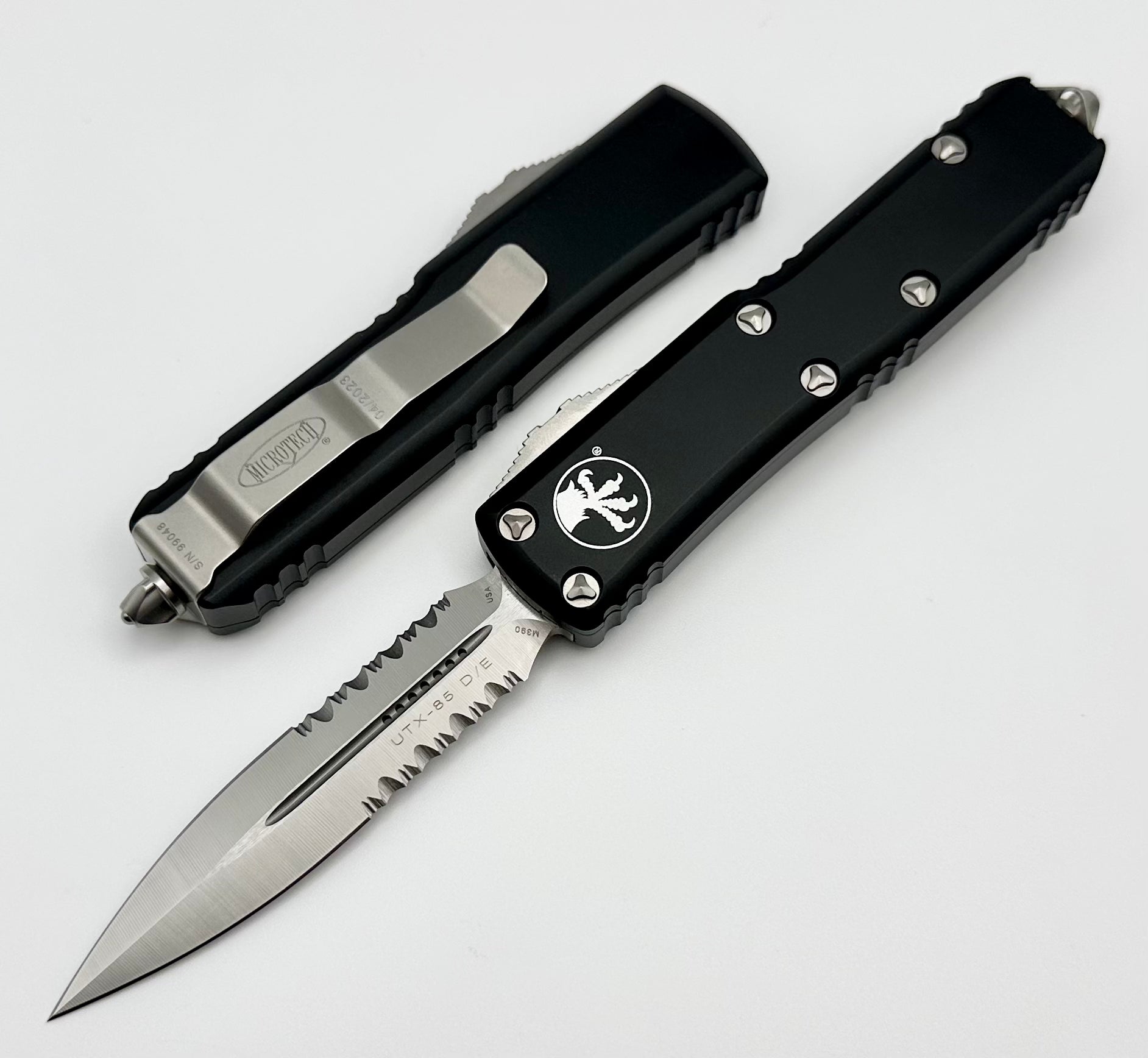 Premium Microtech UTX-85 Tactical Knife - Double Edge Satin & Black