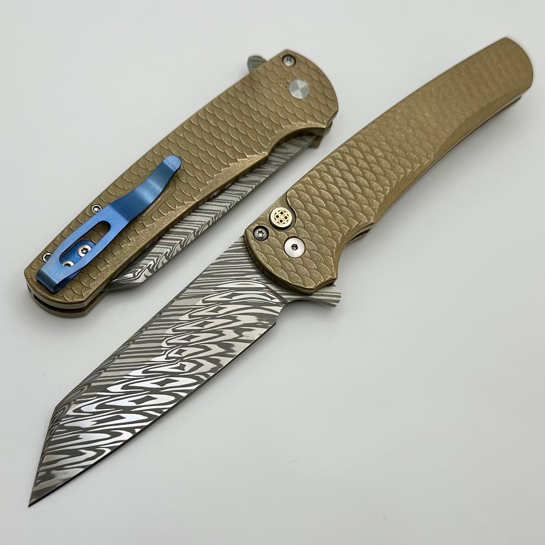 Pro-Tech Malibu Ultimate Dragon Scale EDC Knife - Handcrafted Damasteel Blade & Mosaic Button Lock