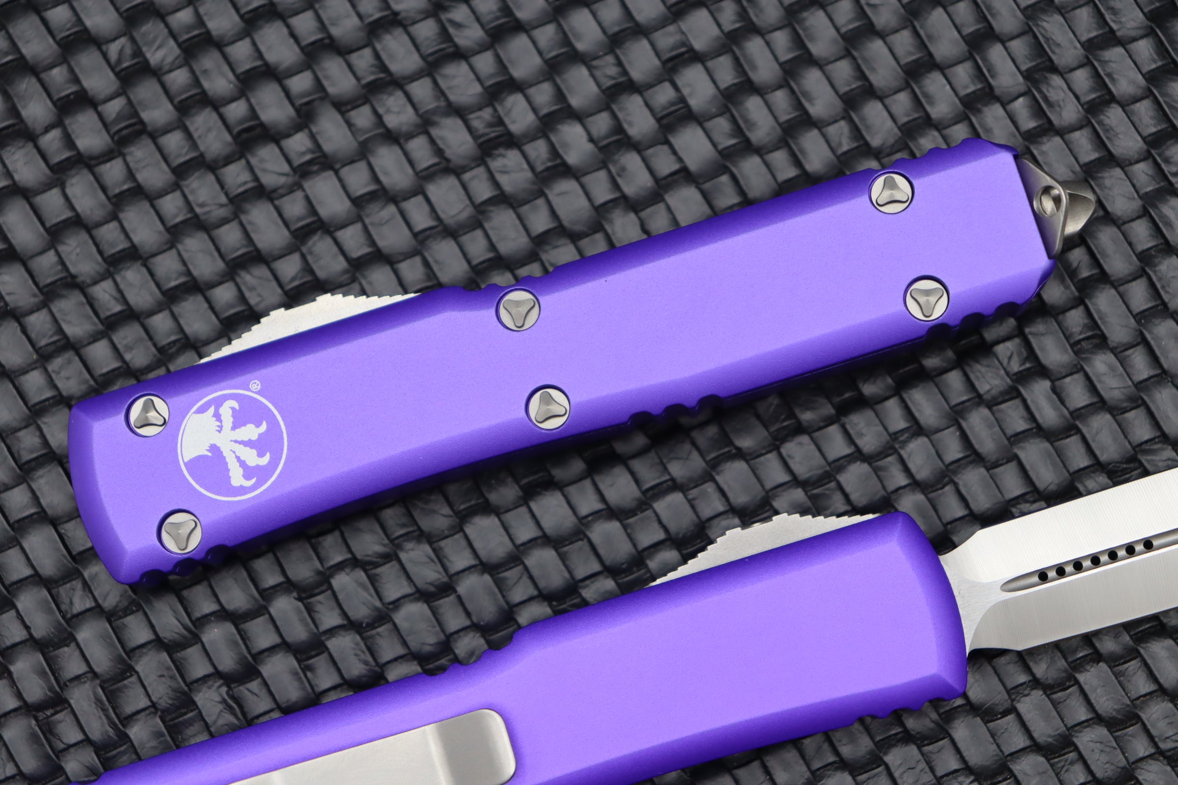 Microtech Ultratech Premium Double Edge OTF Knife - Satin & Purple