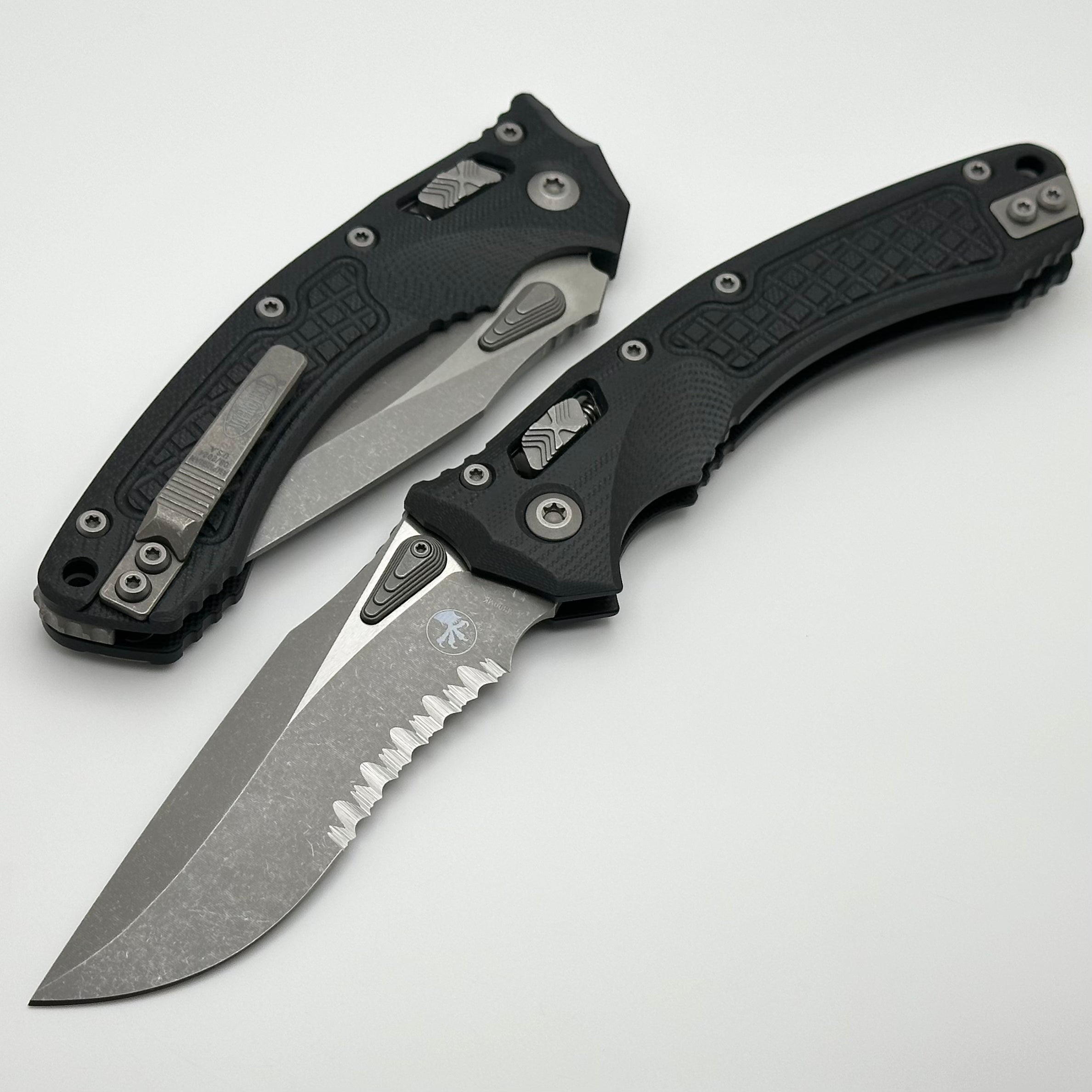 Microtech Amphibian RAM LOK Tactical Knife - Premium Black Frag G-10 Handle & Apocalyptic M390MK Blade