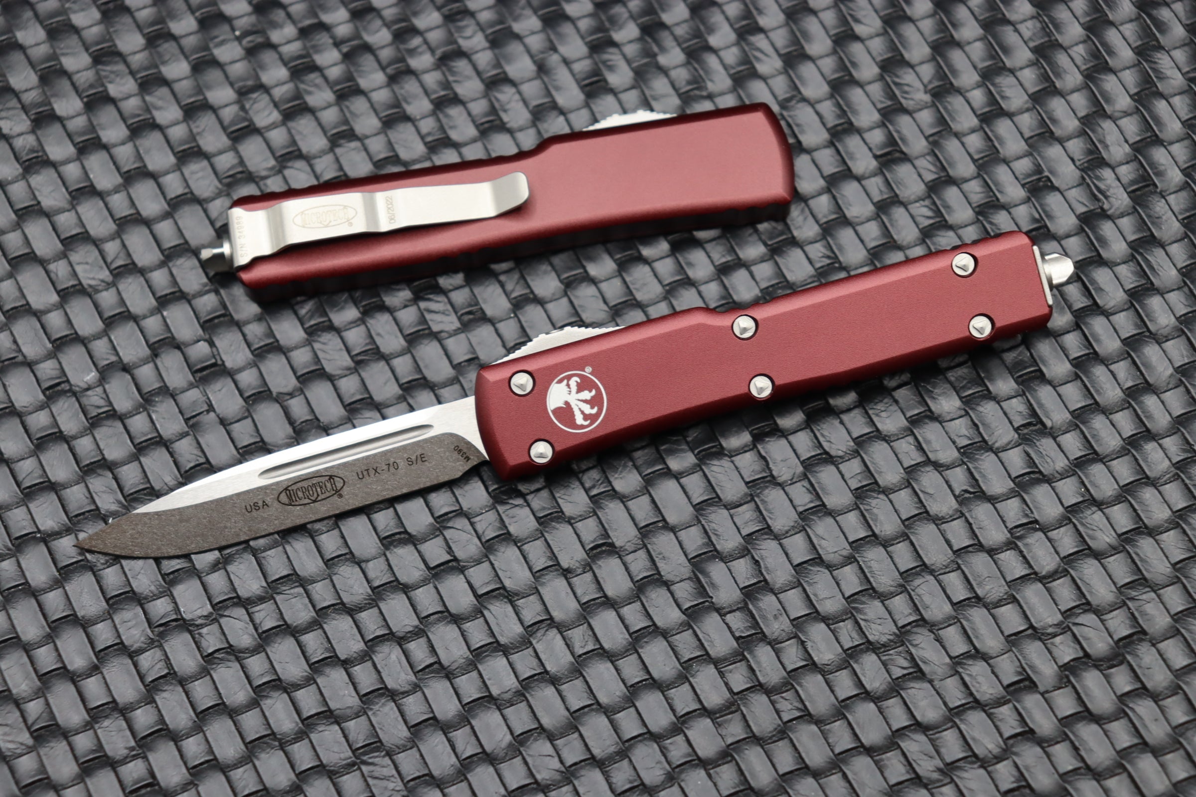 Microtech UTX-70 Premium Compact Tactical Knife - Stonewash & Merlot