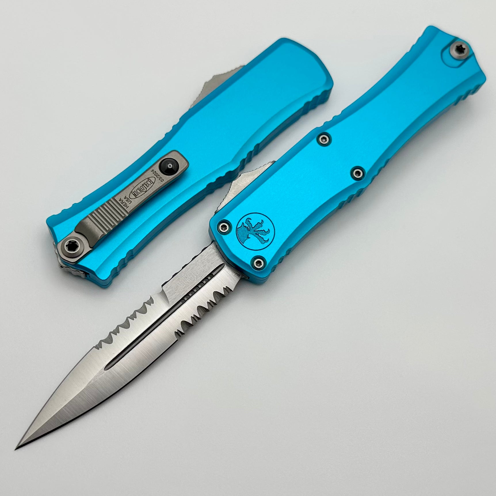 Microtech Mini Hera Satin OTF Knife - Premium M390MK Blade with Partial Serration