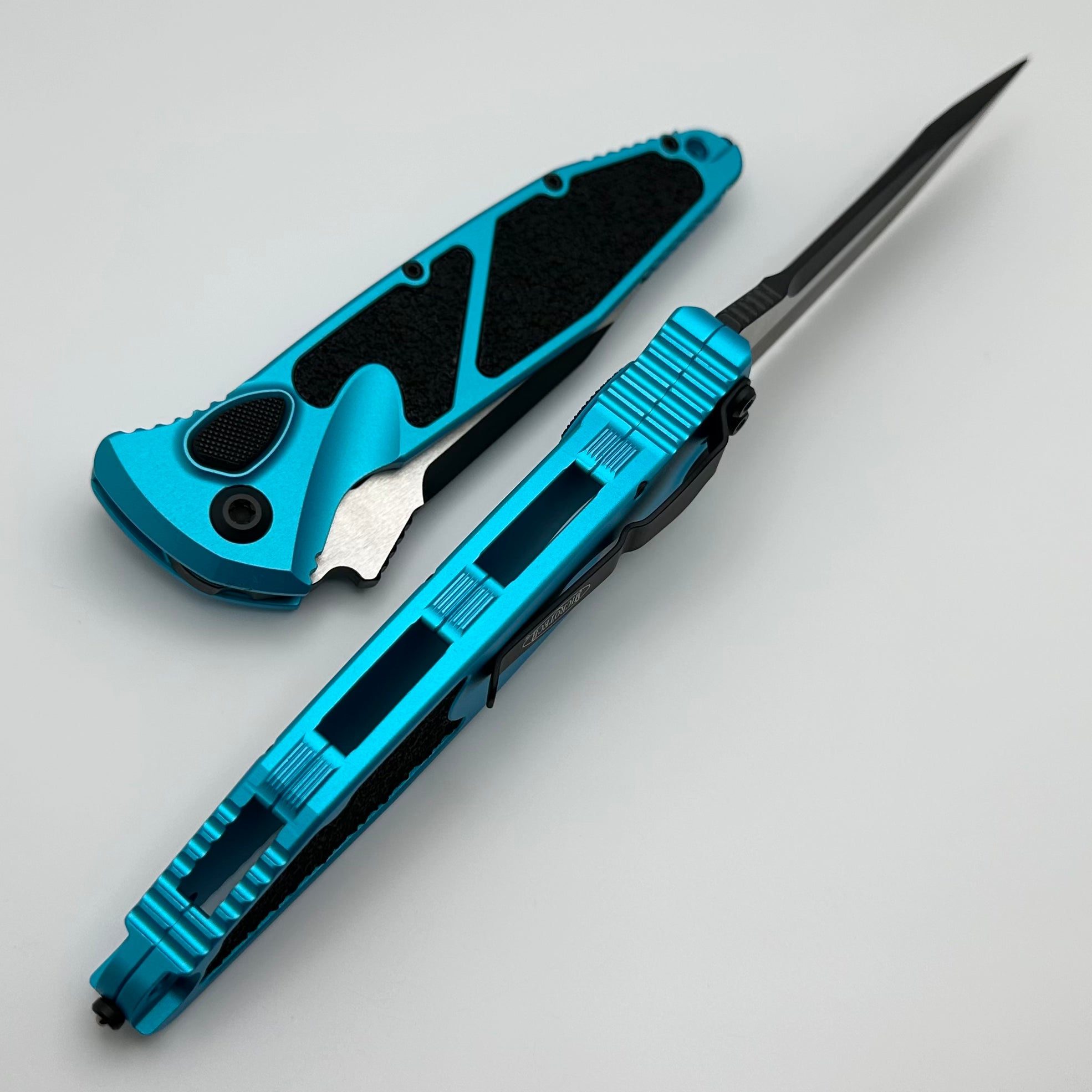 Microtech Socom Elite Auto Tactical Knife - Turquoise Handle, Black Serrated Blade