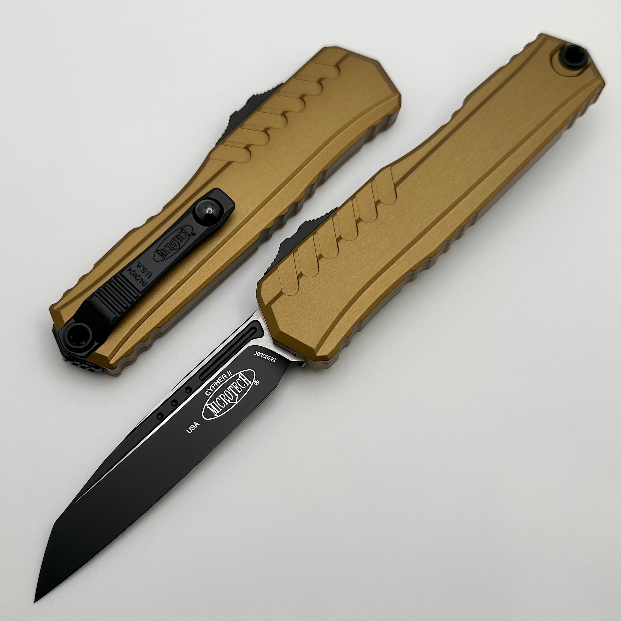 Microtech Cypher II Ultimate Tactical Knife - Black S/E & Tan Handle