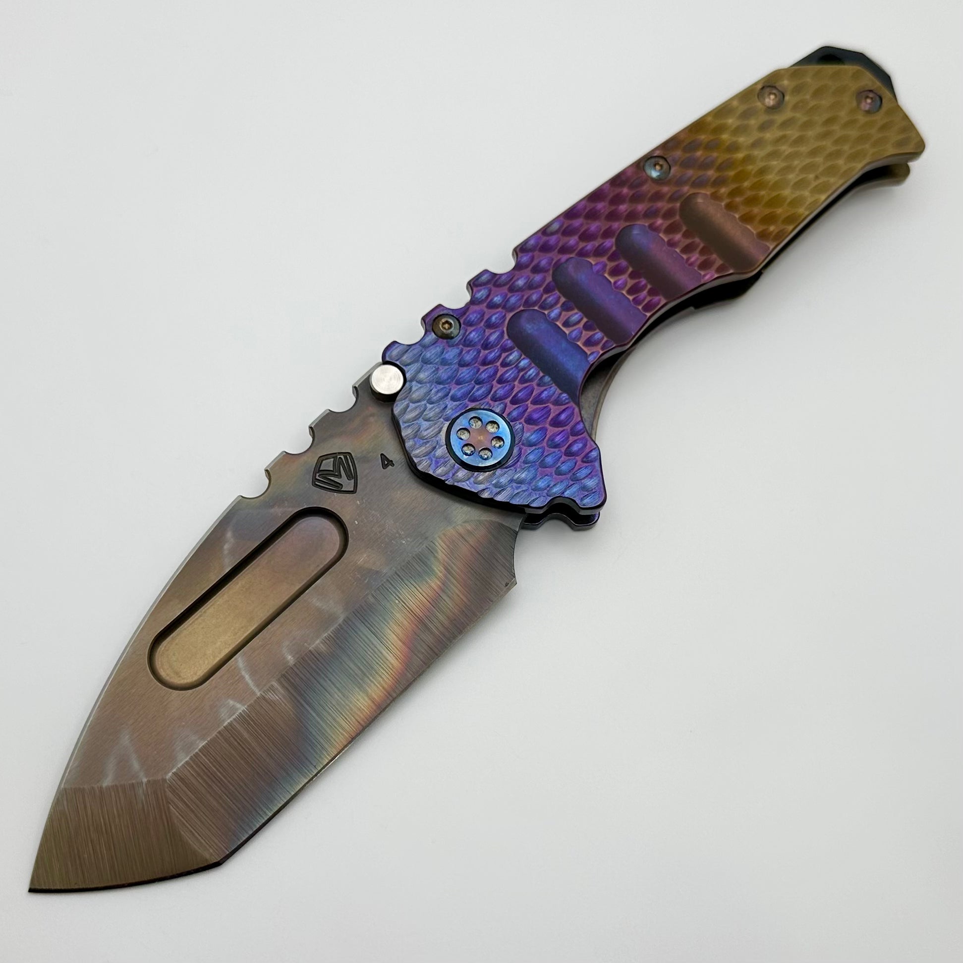 Medford Knife Praetorian T Vulcan S45 Tanto | Premium Bronze-Violet DragonSkin Handles with Flamed Hardware