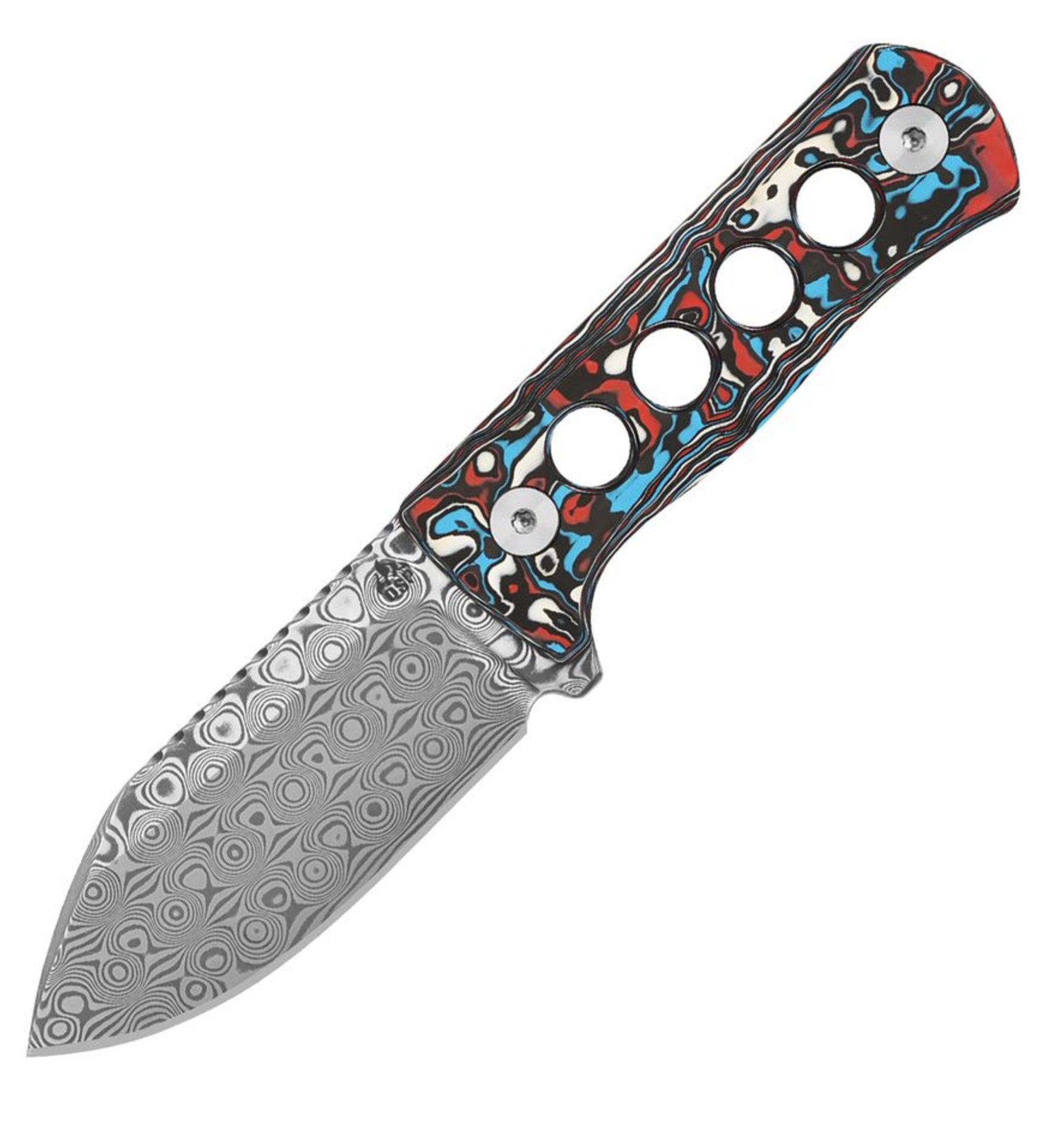 Premium QSP Canary Neck Knife - Laminated Damascus Blade & Patriotic Carbon Fiber Handle