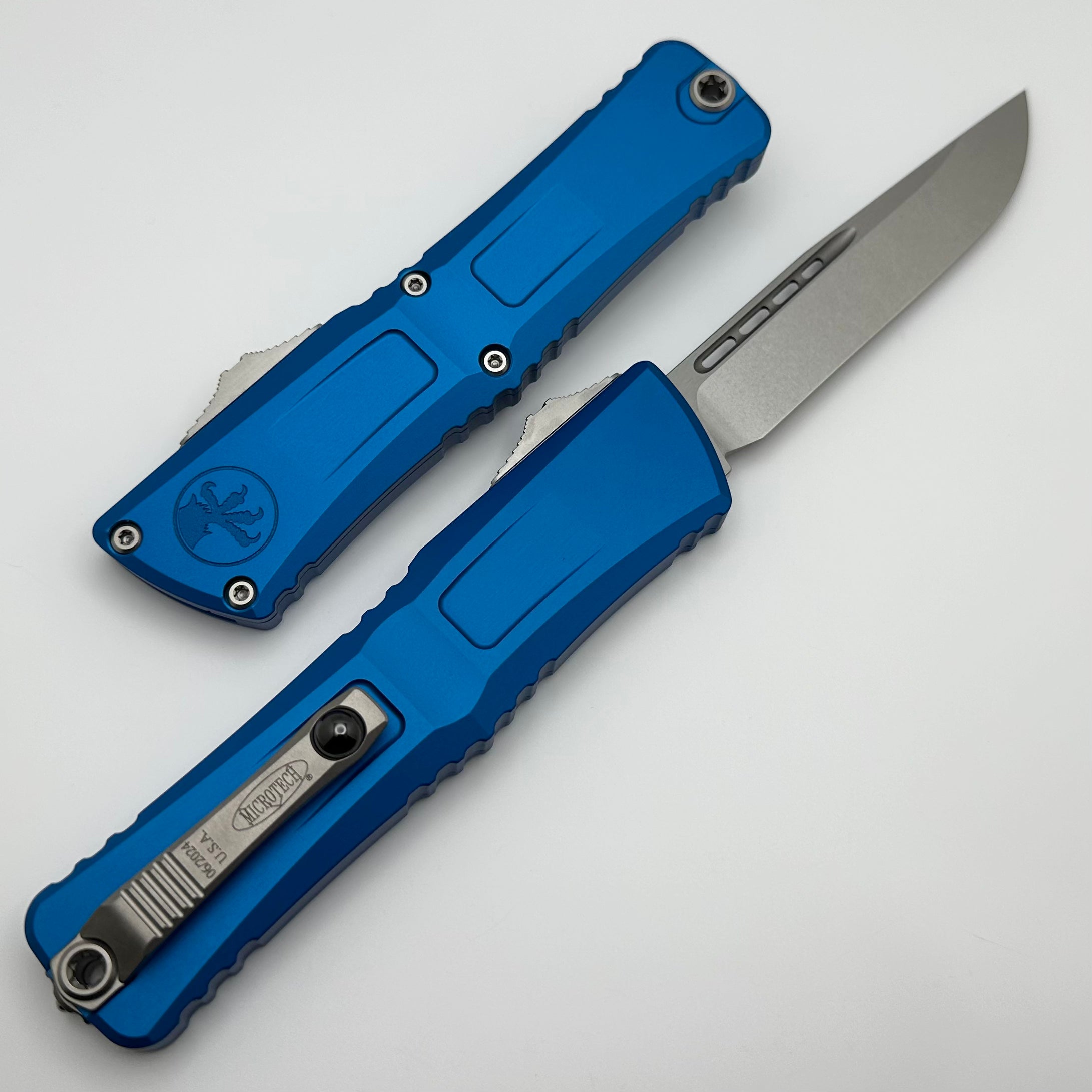 Microtech Combat Troodon Gen III Premium Tactical Knife - Blue Handle, Stonewash Finish