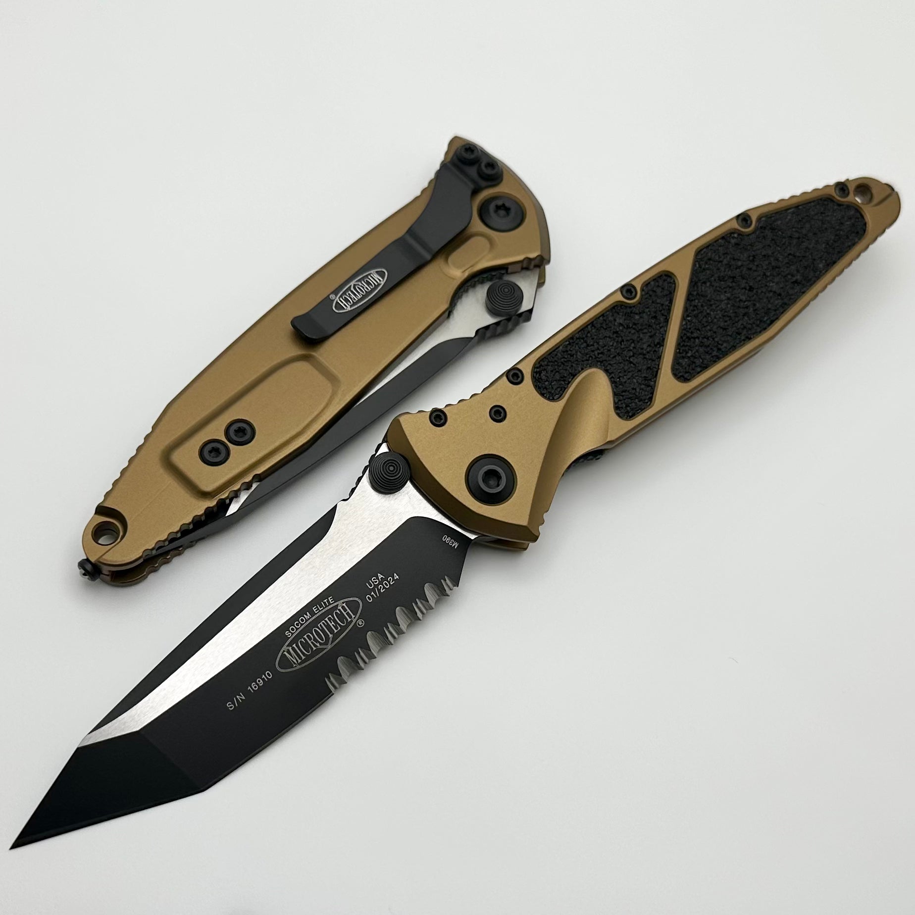 Microtech Socom Elite Tanto Edge Partial Serrated Manual Tactical Knife - Tan