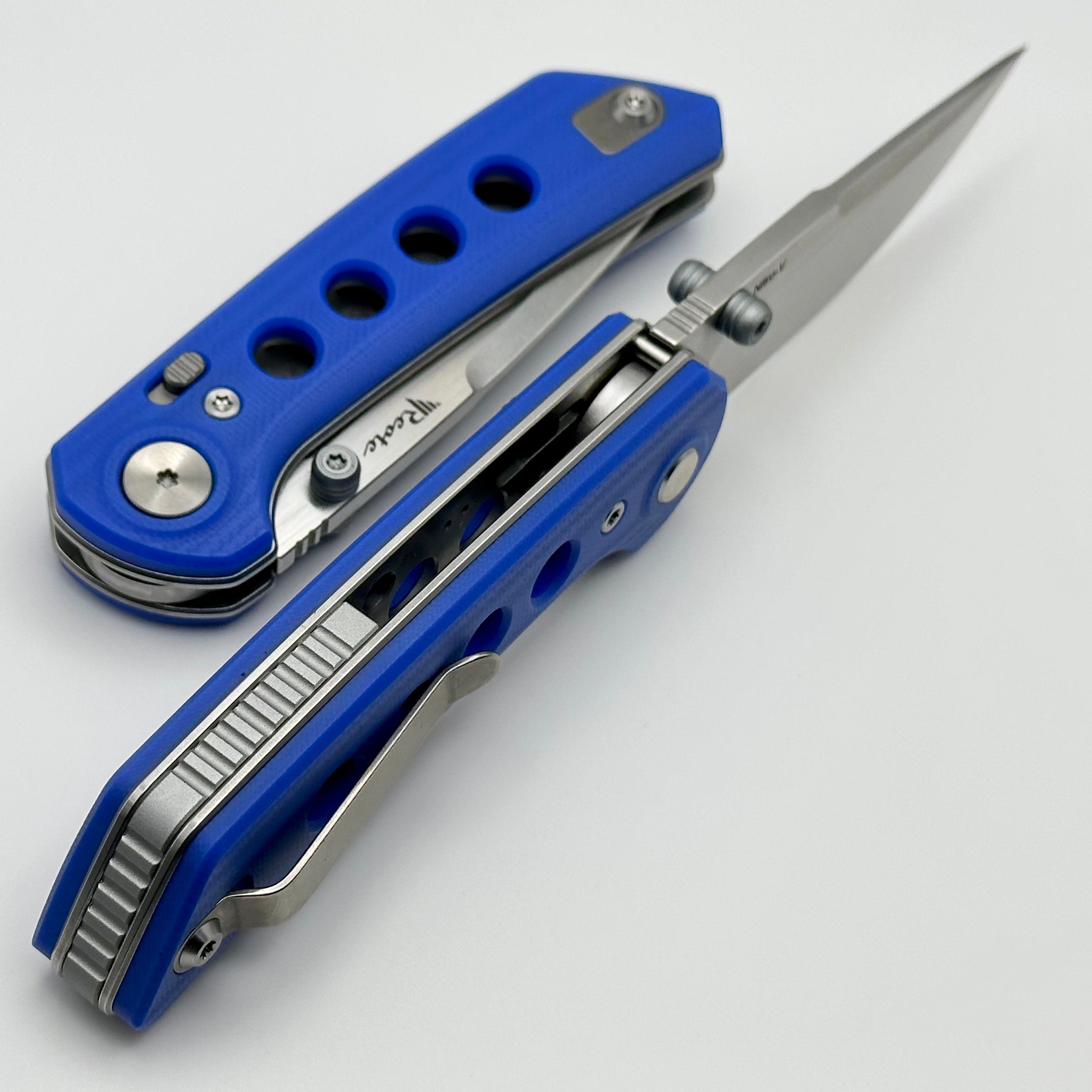 Reate Knives PL-XT Premium Folding Knife - Blue G-10 & Stonewash Nitro-V
